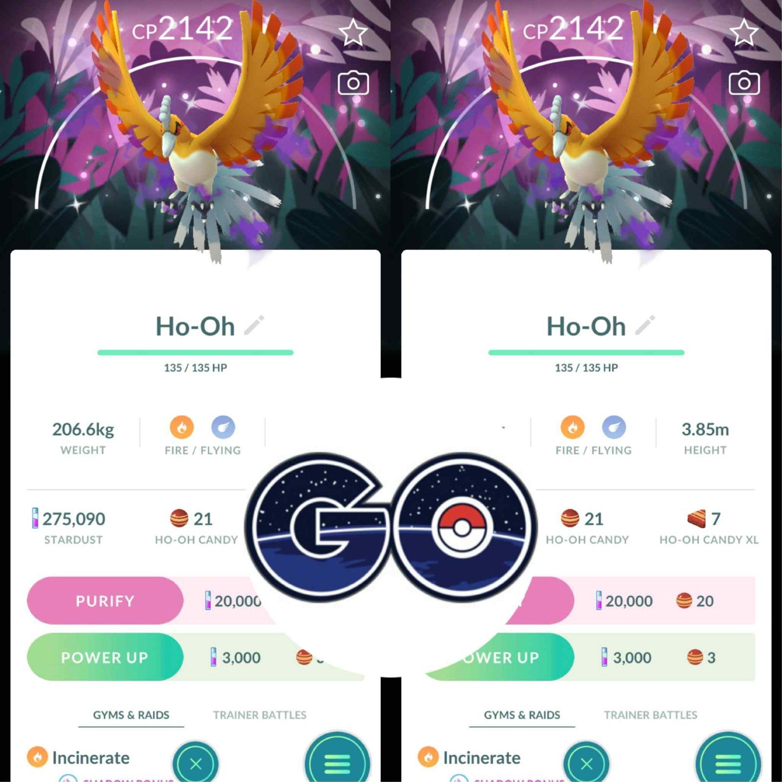 Pokémon PTC Go – Shiny Shadow Ho-Oh Special Background – Mini 80k Stardusts