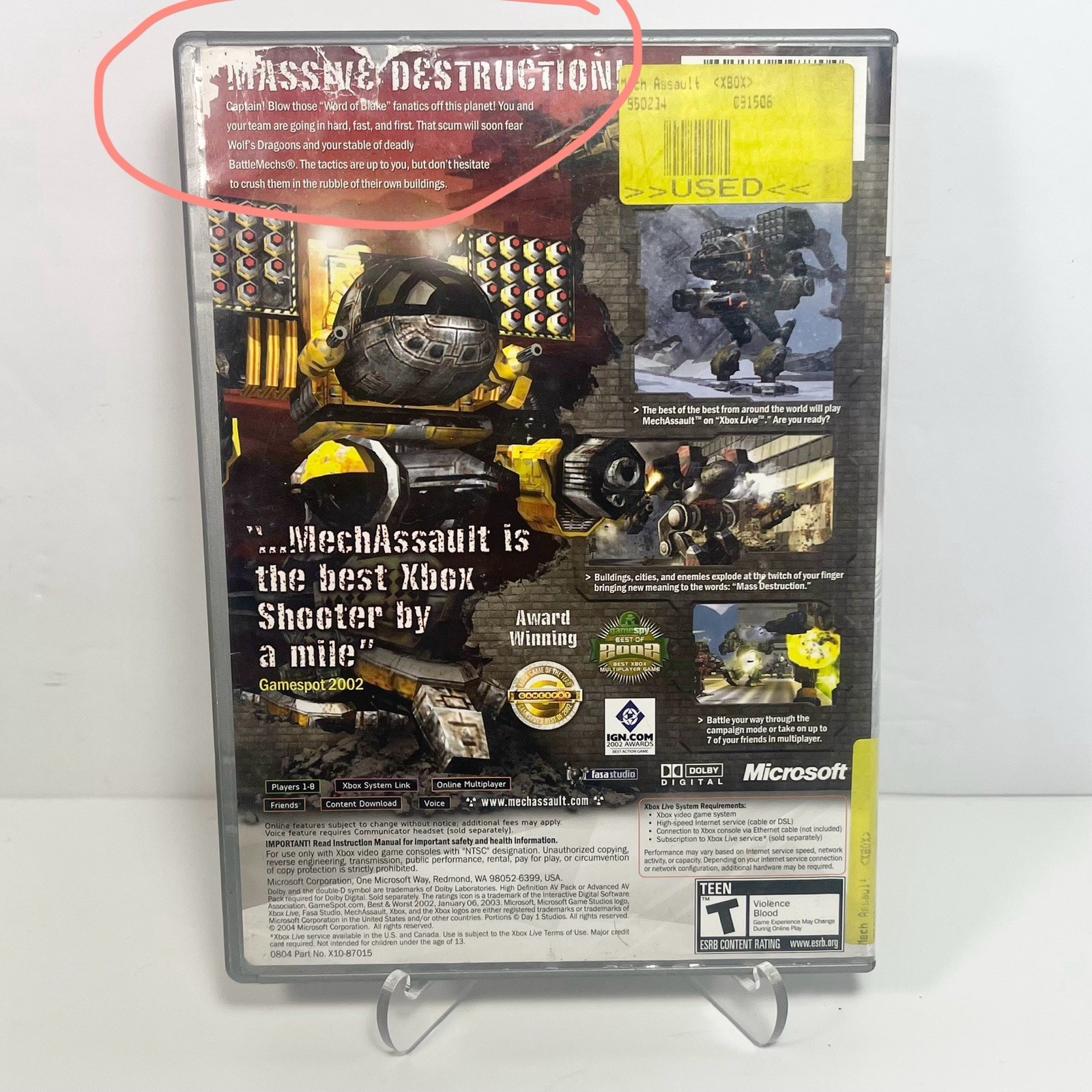MechAssault Microsoft Xbox (Tested!) – NO MANUAL Platinum Hits – Read