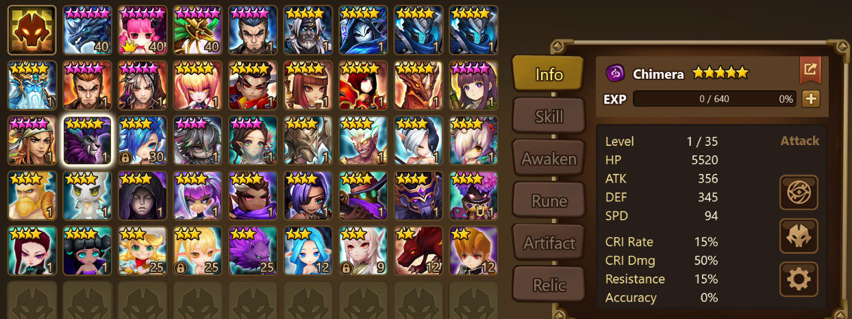 Summoners war Dark Chimera (Zeratu) 1LD5 + leah and deborah