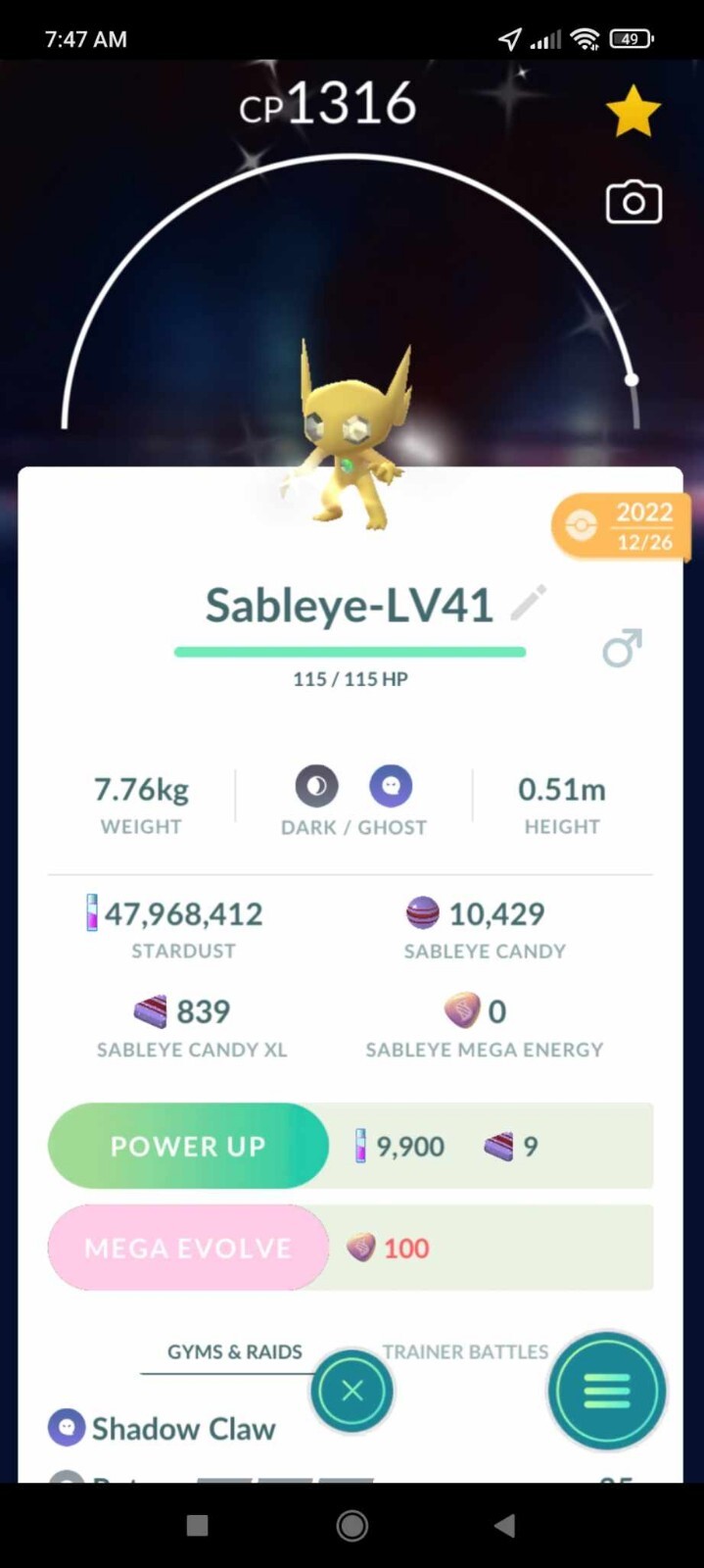 Pokemon Shiny Shadow Sableye LV41 (Purified) Under 1500CP 3moves PVP – TRA’DE GO