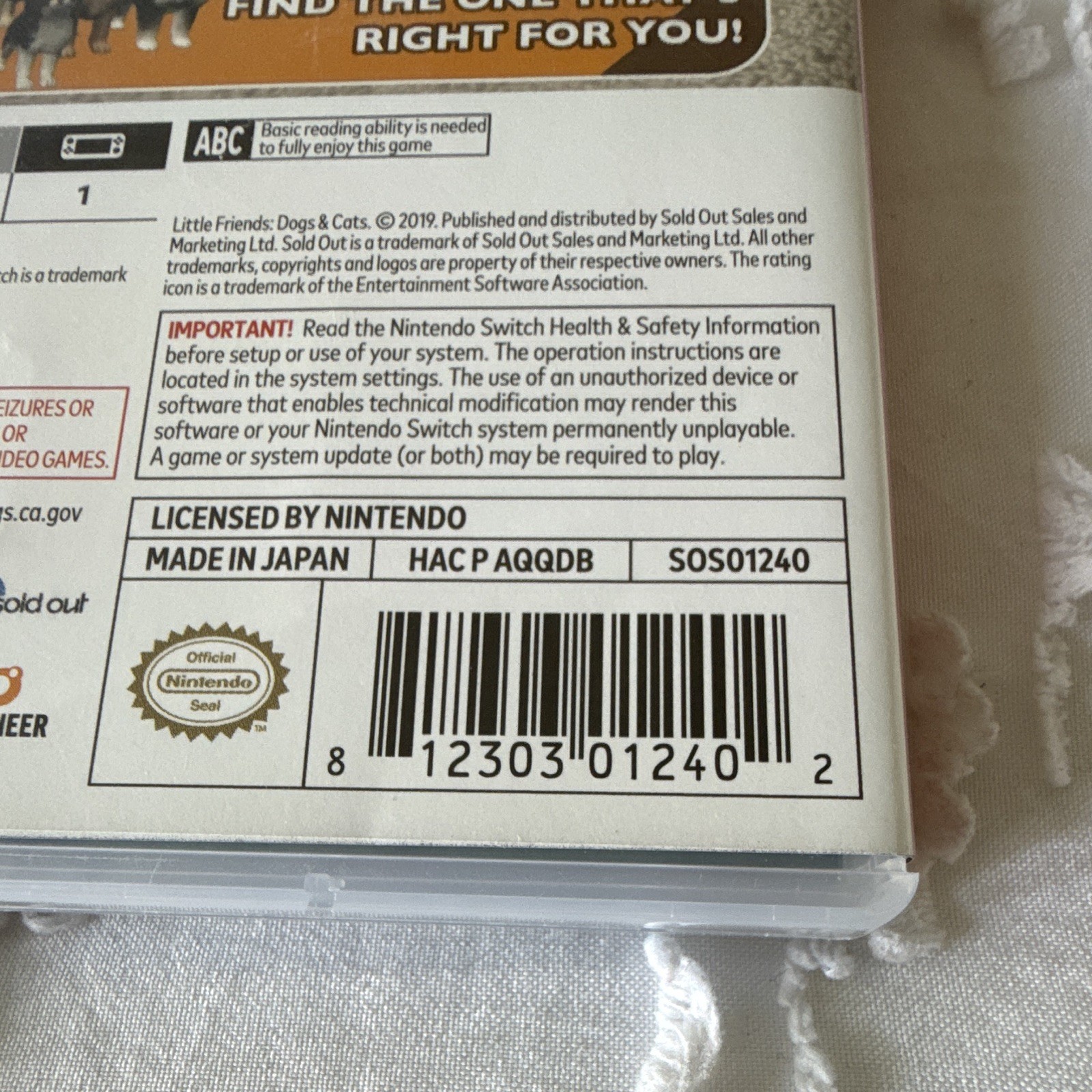 Little Friends: Dogs & Cats Nintendo Switch w/ Case E 2019 Virtual Pet