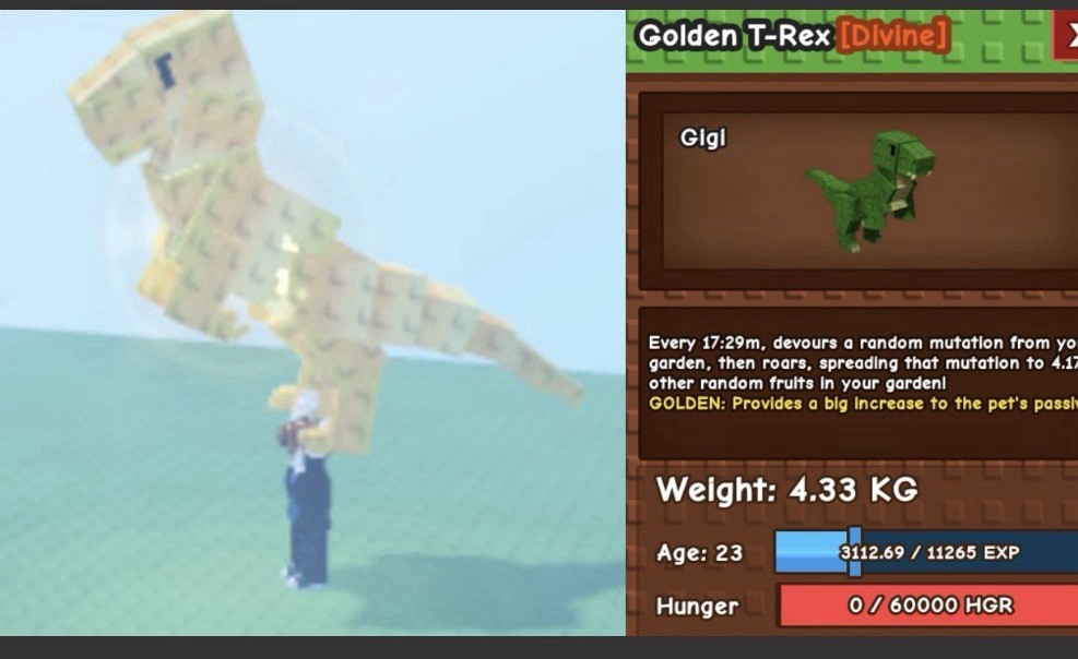 ROBLOX (GROW A GARDEN ) GOLDEN T-REX 🦖✨