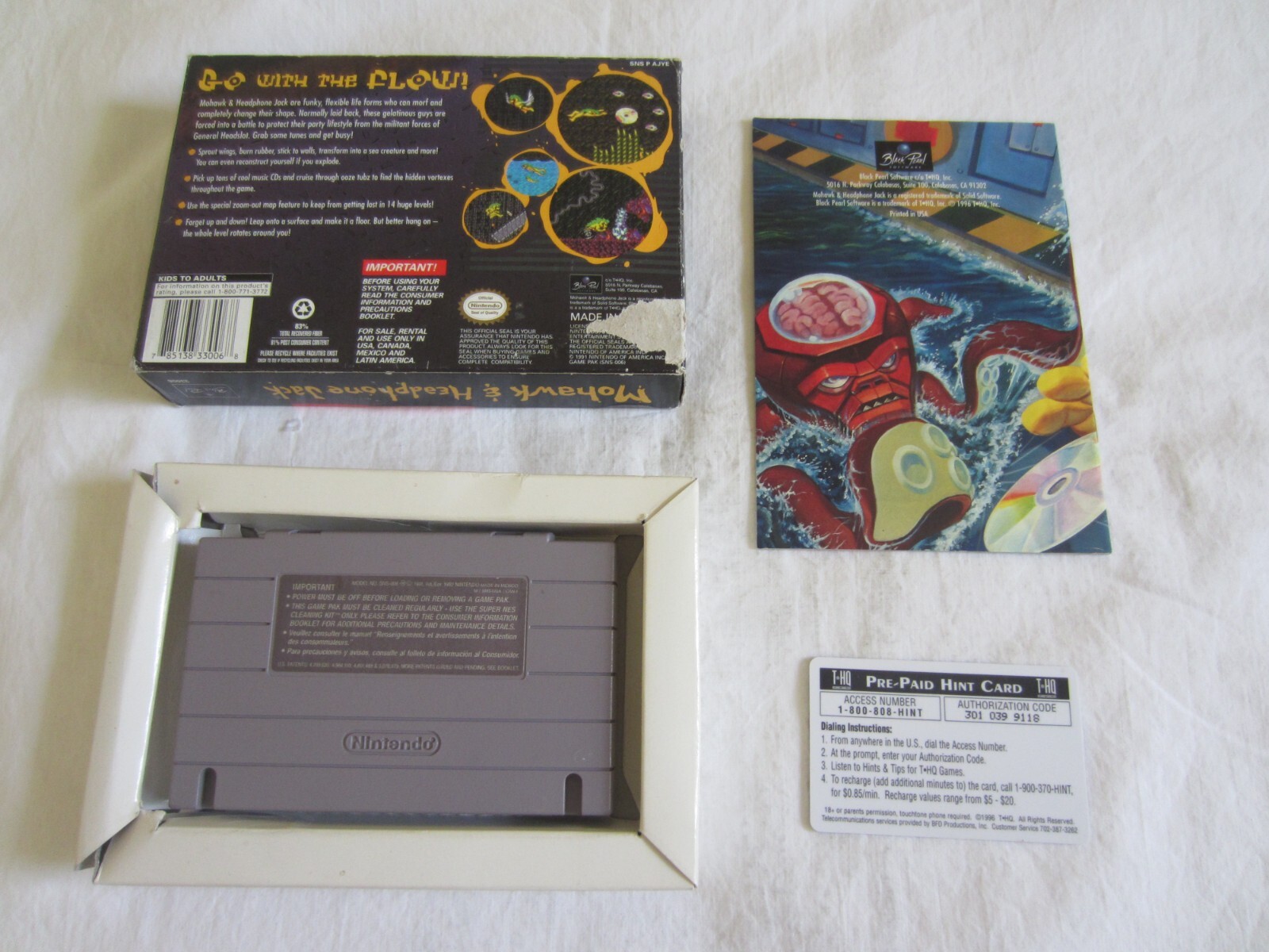 Mohawk and Headphone Jack SNES Super Nintendo CIB Complete + Phone Card RARE