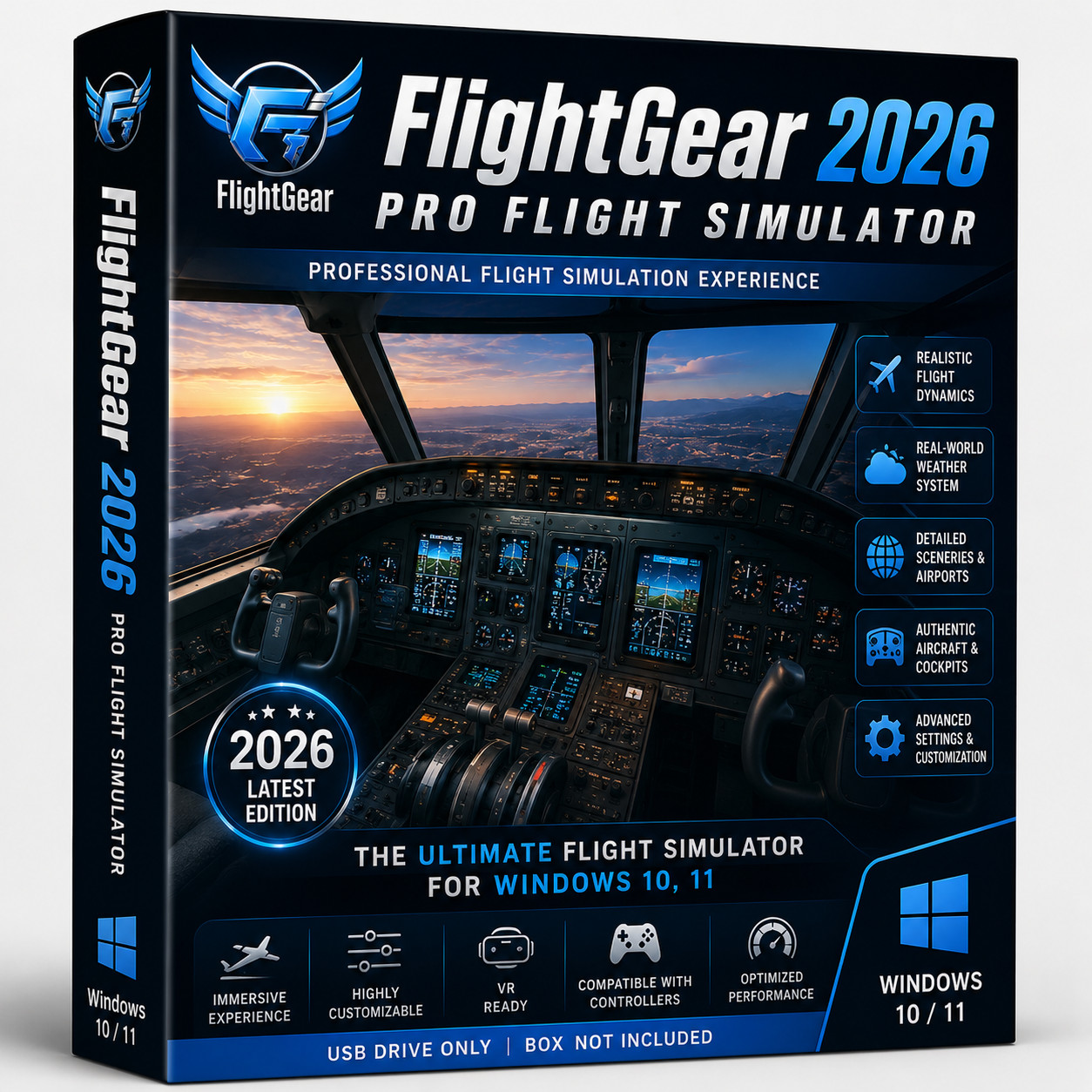 Flight Gear 2026 – Professional Flight Simulator Software – Windows 10 & 11 DVD