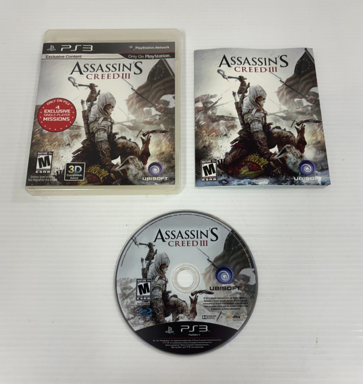 ASSASSIN’S CREED III (3) PLAYSTATION 3 PS3 VIDEO GAME W/ MANUAL TESTED