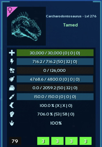 ARK Survival Ascended PvE PC/XBOX/PS5 Monster Carcharo Imprinted 706m (carcha)