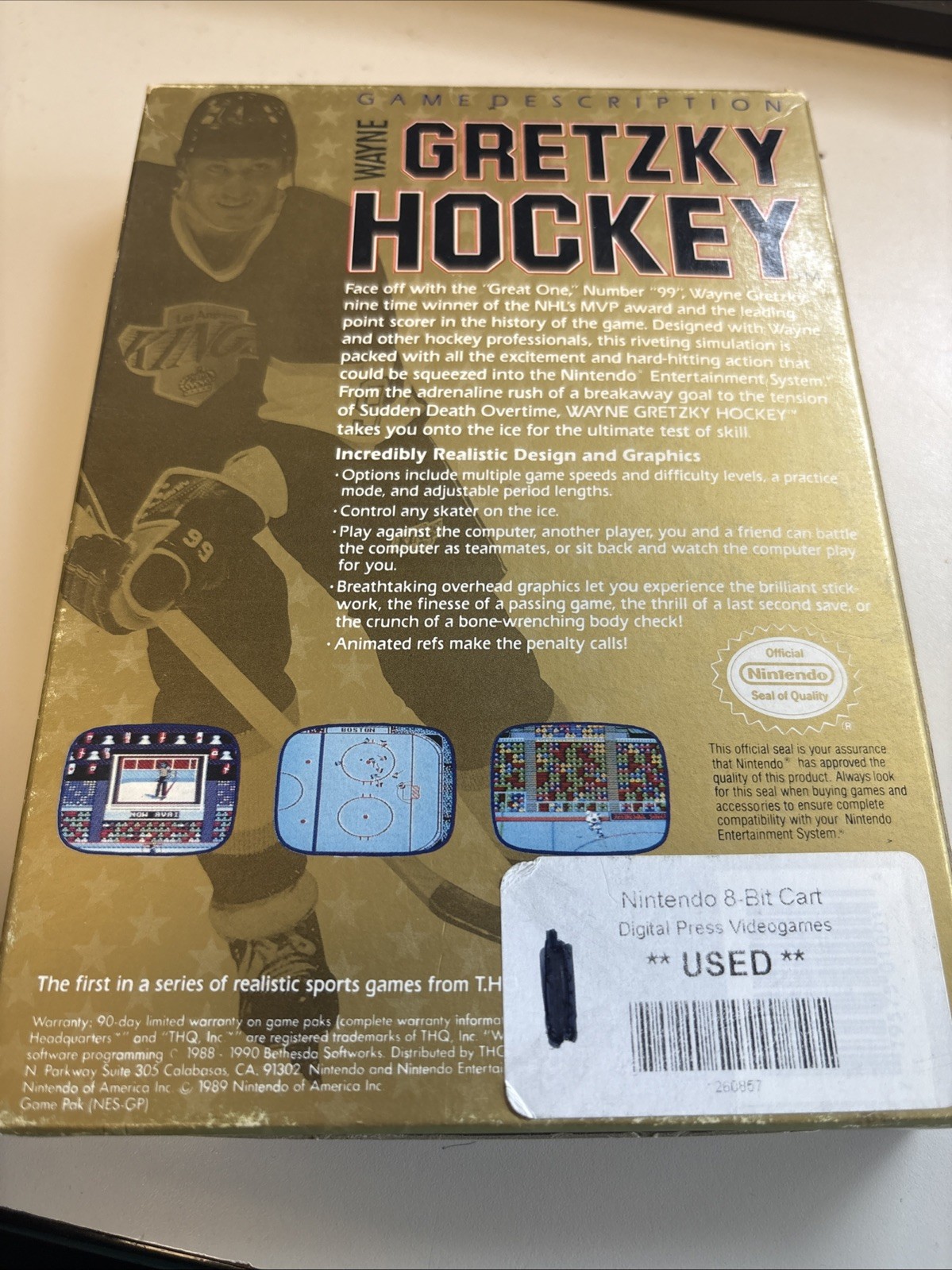 Wayne Gretzky Hockey 1989 Nintendo NES, THQ Inc., Complete in Box