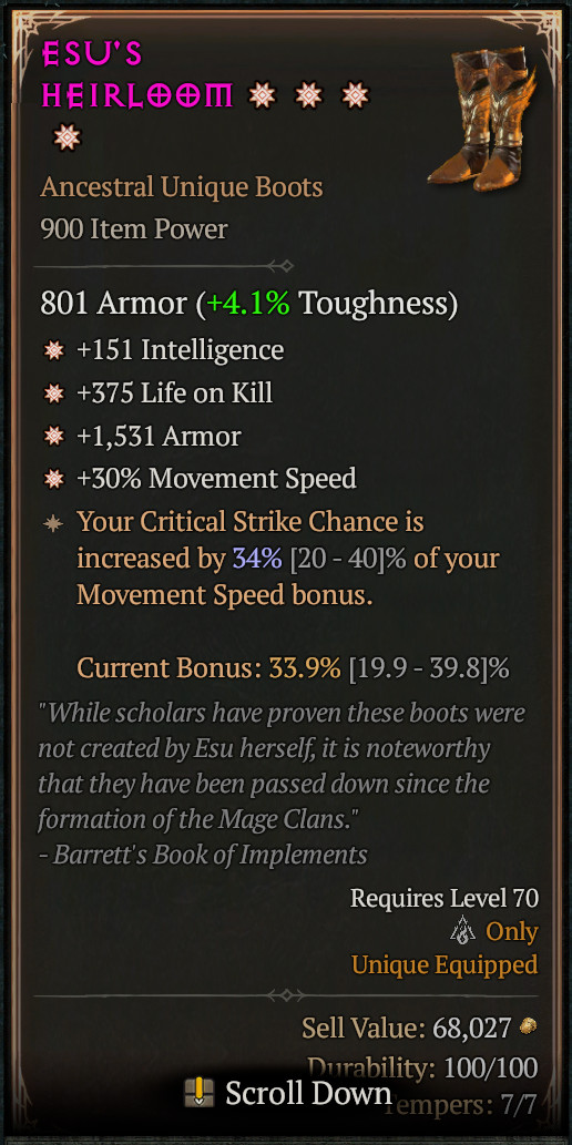 😈 DIABLO 4 SEASON 13 😈 Esu’s Heirloom 🔥 Ancestral Unique Boots 🔥 4 GA
