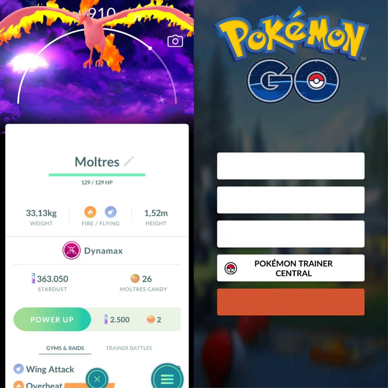 Pokémon Go | Shiny Dynamax Moltres Background Dark Skies ✨Mini PTC 80k Stardusts