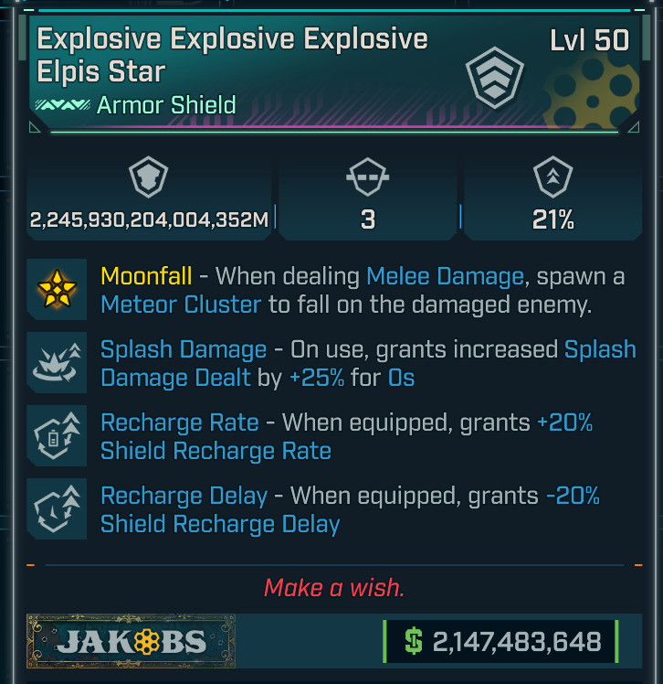 Borderlands 4 • MODDED Pearl • Explosive Elpis Star Godmode Shield • PS PC XBOX