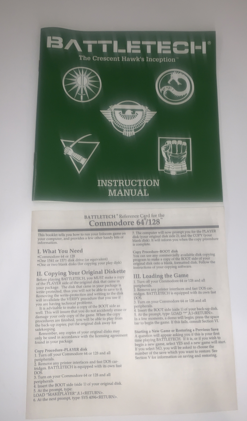 BATTLETECH CRESCENT HAWKS INCEPTION INFOCOM Commodore 64 128 Disk Preowned