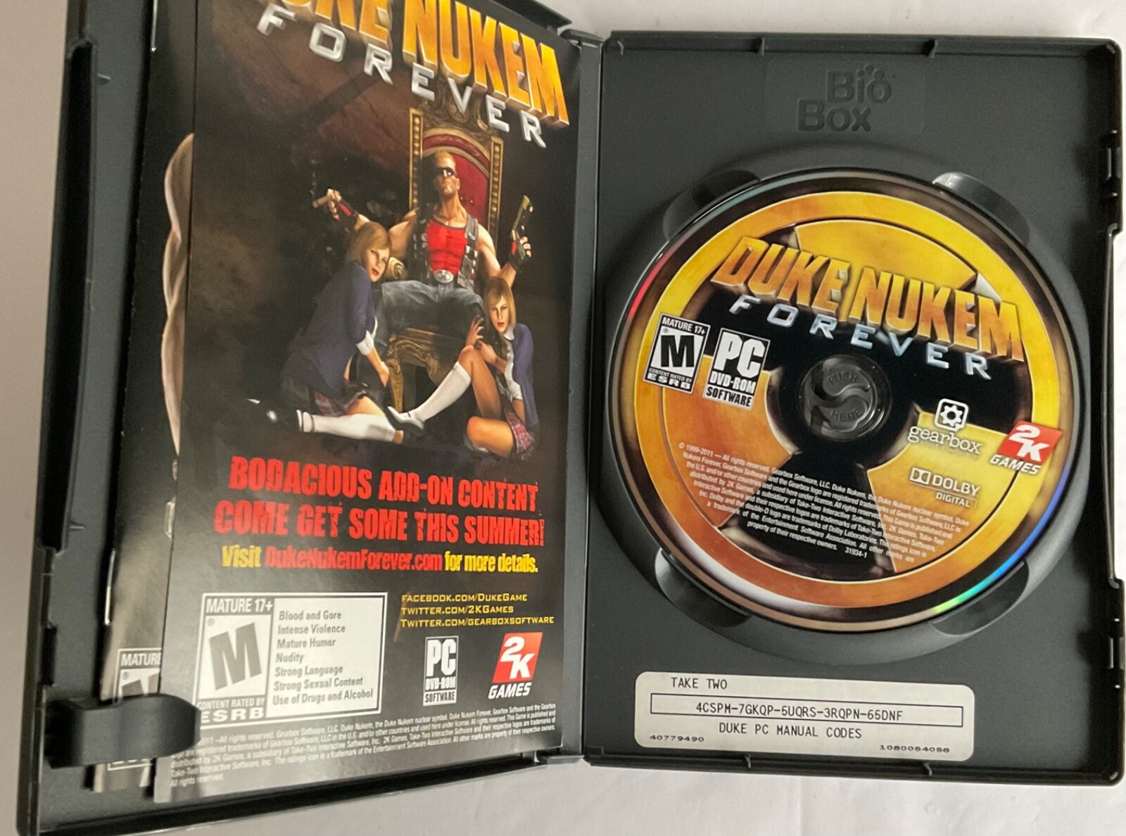 Duke Nukem Forever (PC, DVD-ROM, 2011) W/ Key Windows Computer Game.