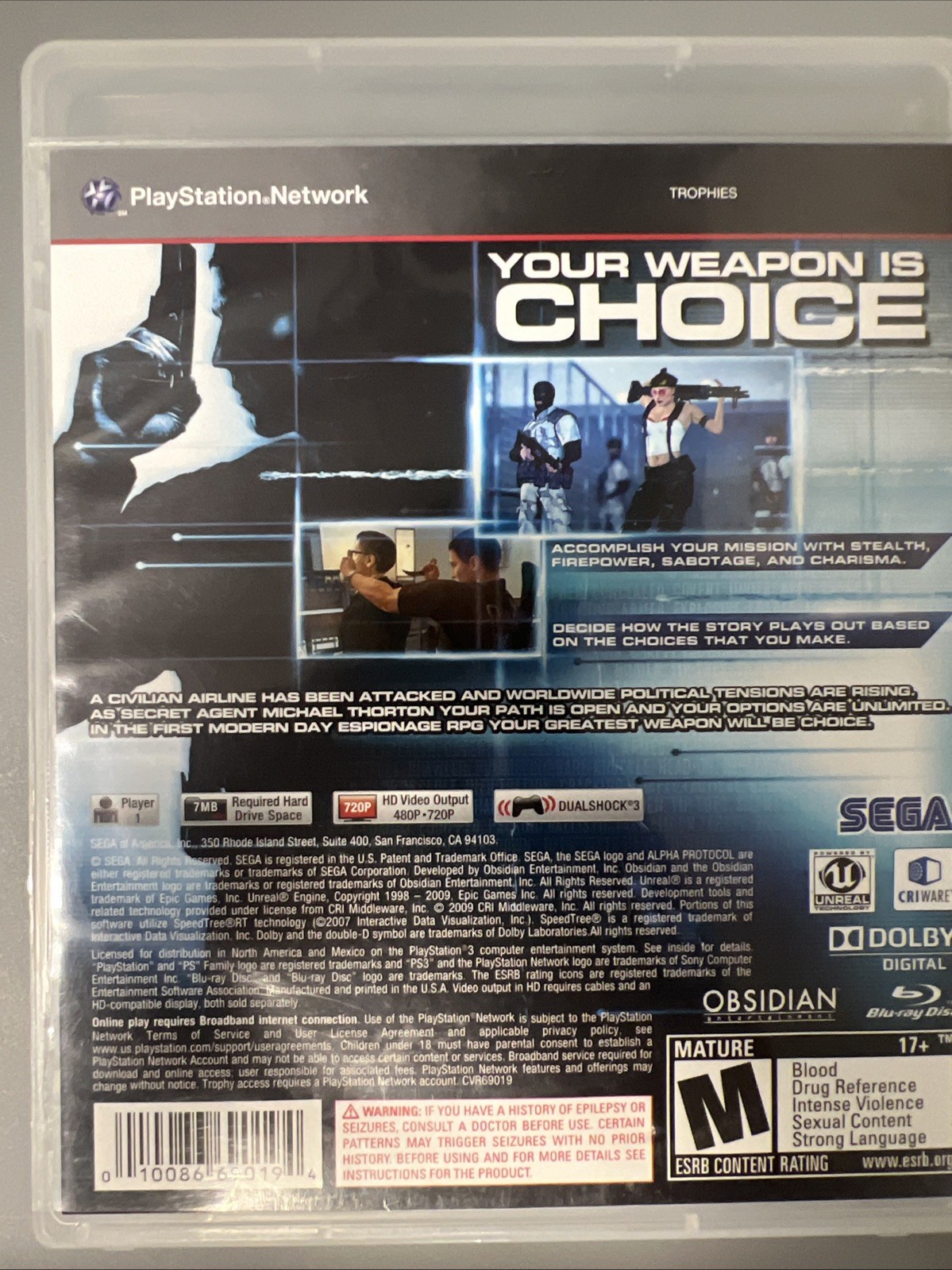 Alpha Protocol Espionage RPG for Sony PlayStation 3