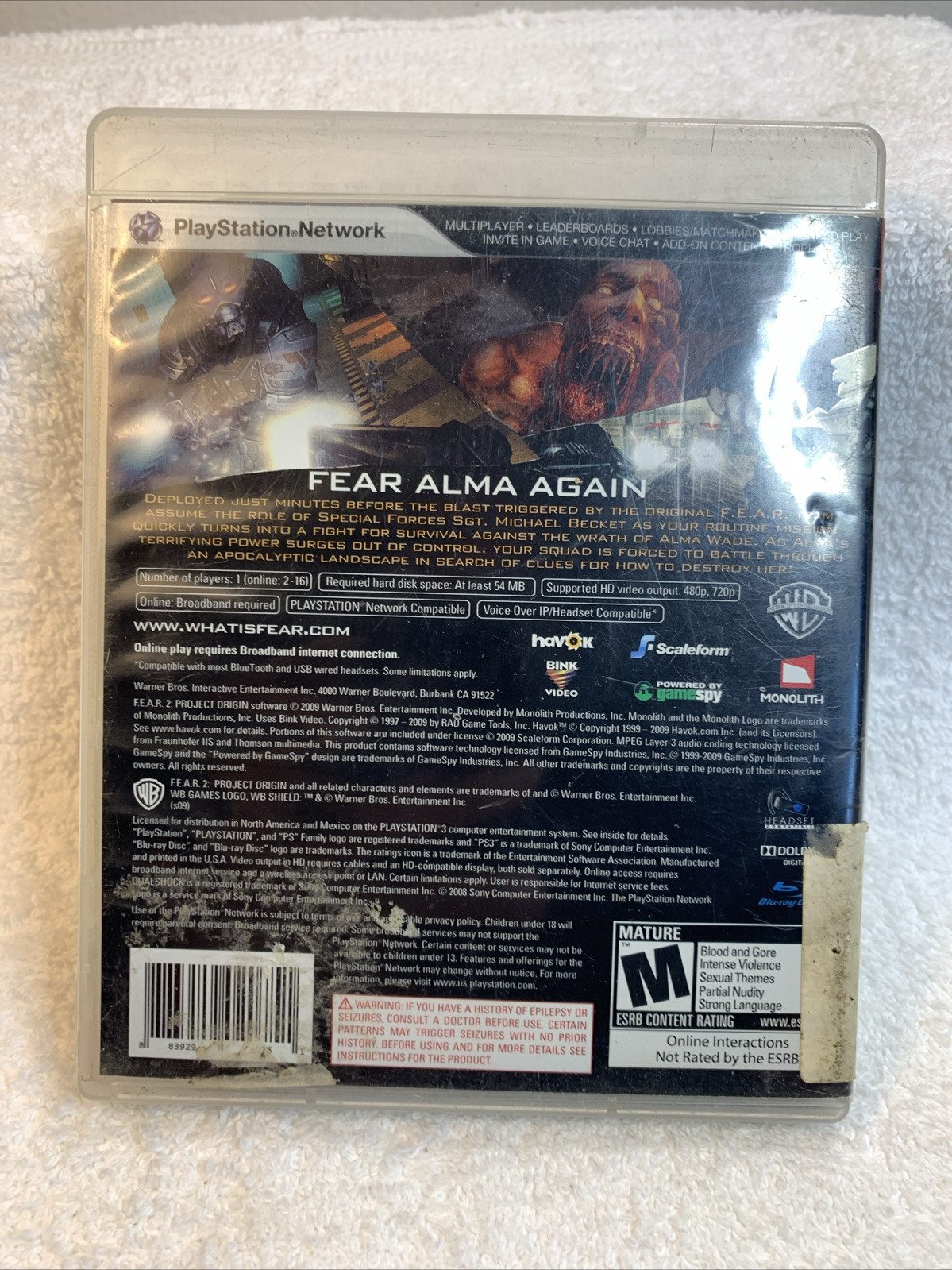 F.E.A.R. 2: Project Origin 2009 Sony Playstation 3 Compete Tested More In Store