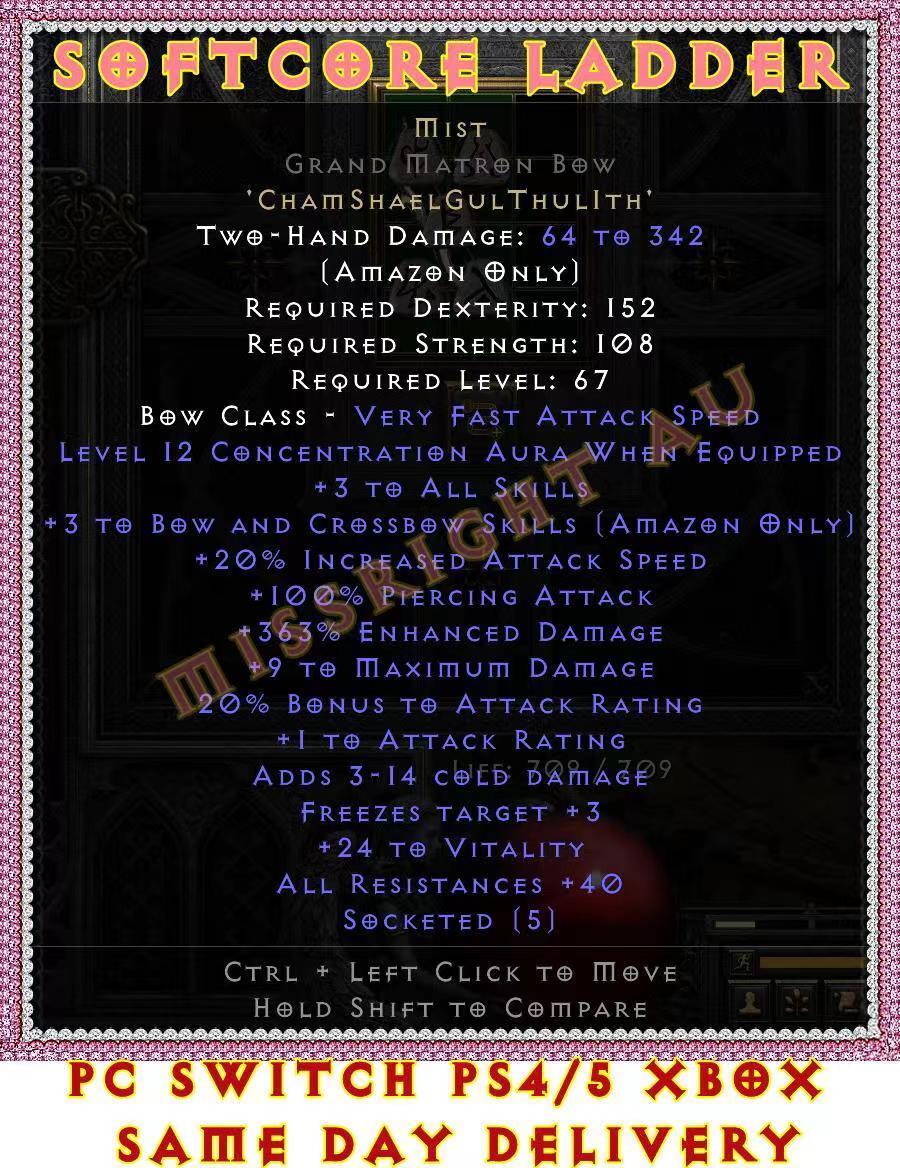Finished Mist 3 Skill Grand Matron Bow🌺Diablo 2 D2R SC LADDER🌺PC-SWITC-PS-XBOX