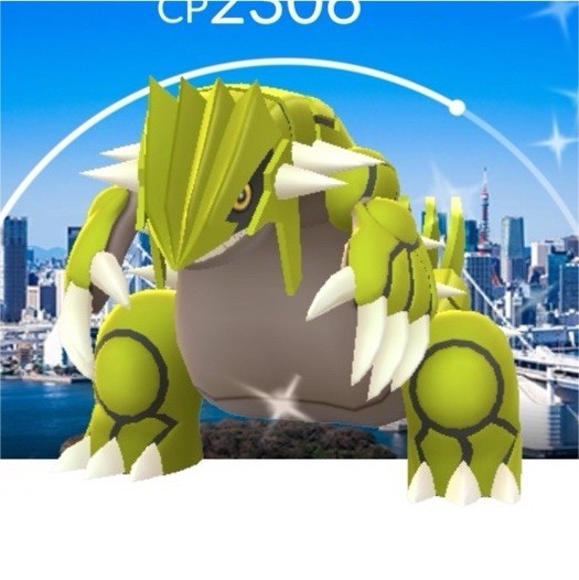 Pokémon GO shiny Groudon Primal Tokio Background