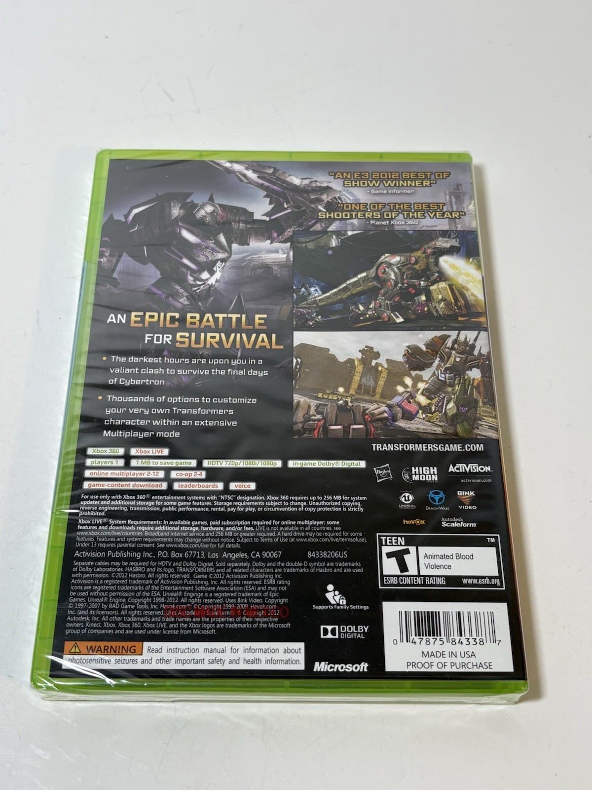 Transformers: Fall of Cybertron (Microsoft Xbox 360, 2012) Factory Sealed