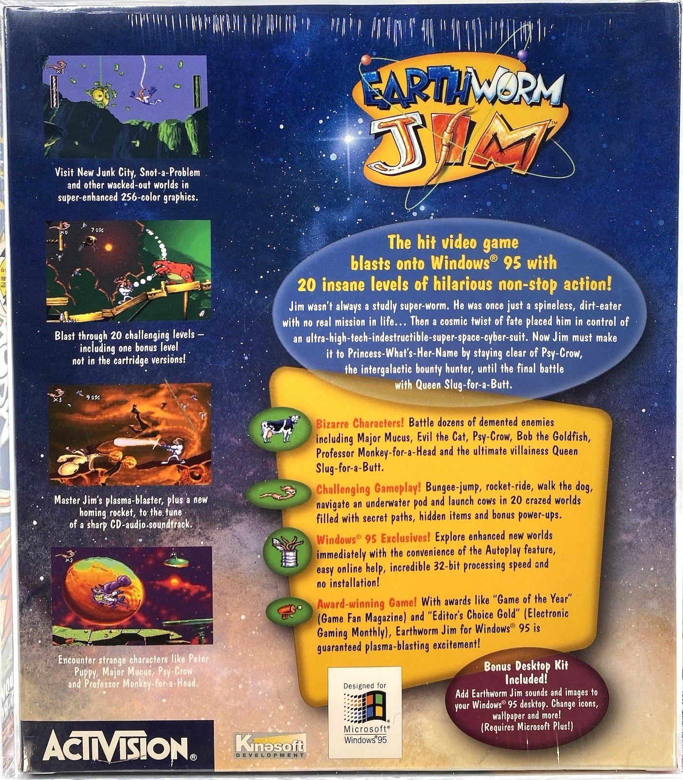 Earthworm Jim Set 3D PC Big Box Windows Computer New 1995 Sealed VGA Graded