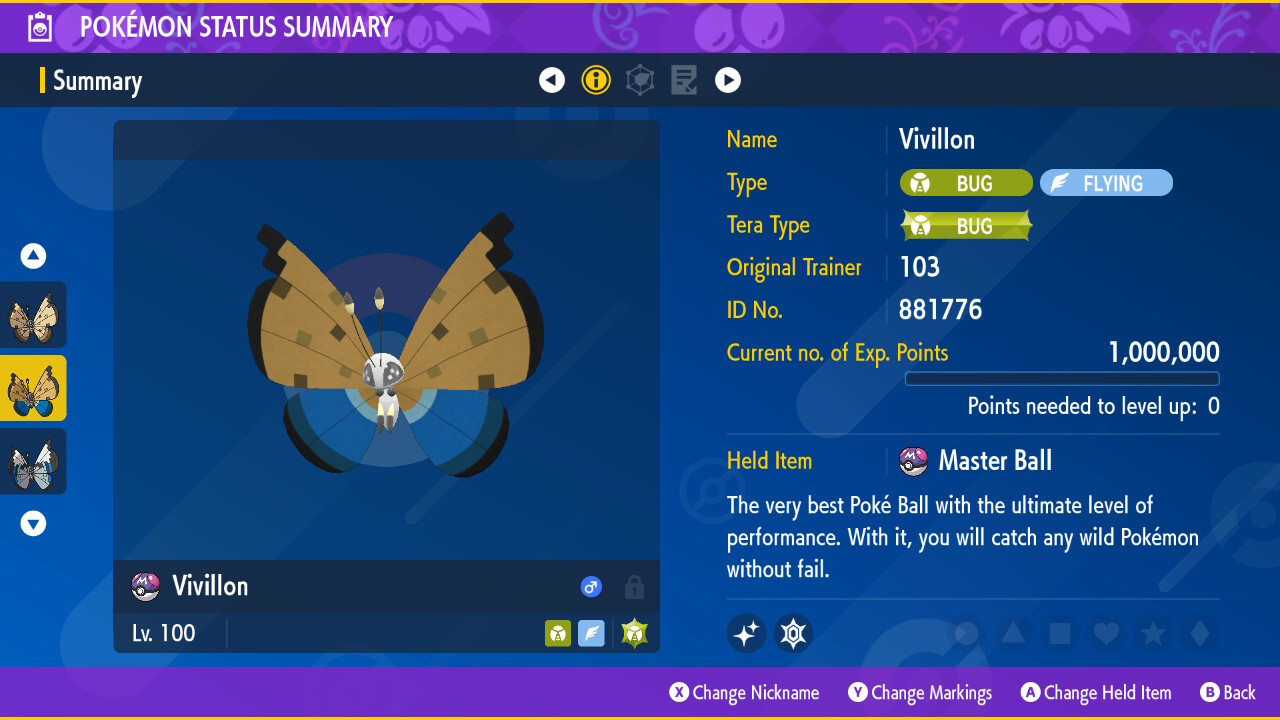 20 x Shiny 6IV Vivillon in all Patterns (Poke ball Pokeball pattern is included)