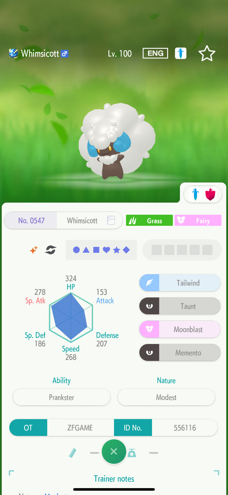 ✨6IV SHINY Whimsicott + EVS🚀 POKEMON HOME✨Champions✨Online delivery⚡
