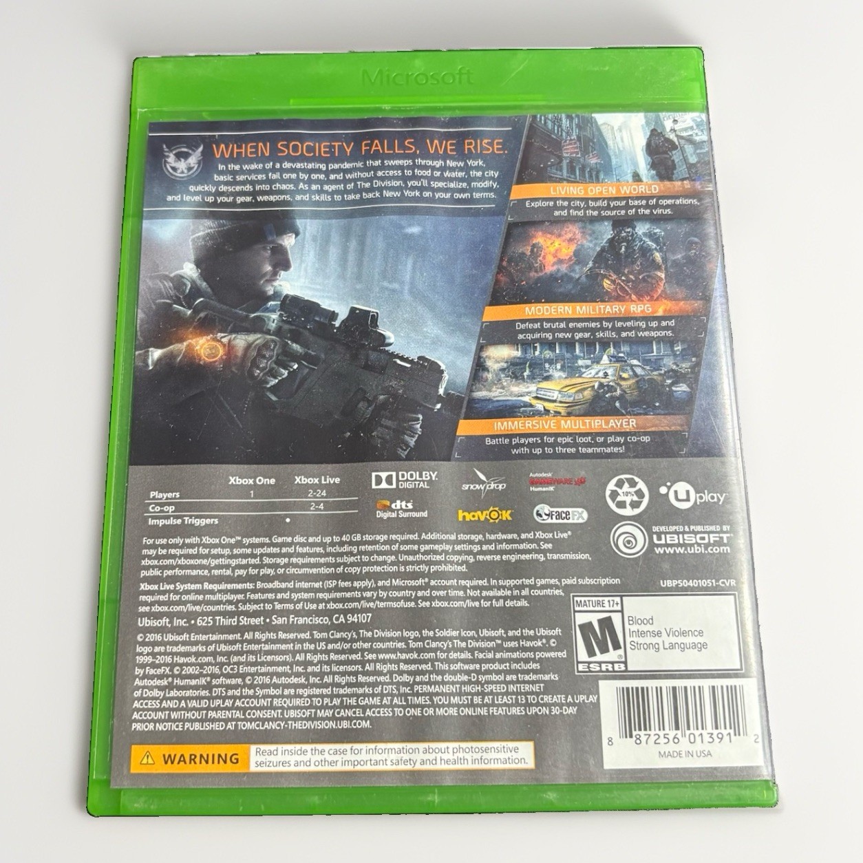 Tom Clancy’s The Division (Microsoft Xbox One, 2016) – Tested XB1, CIB
