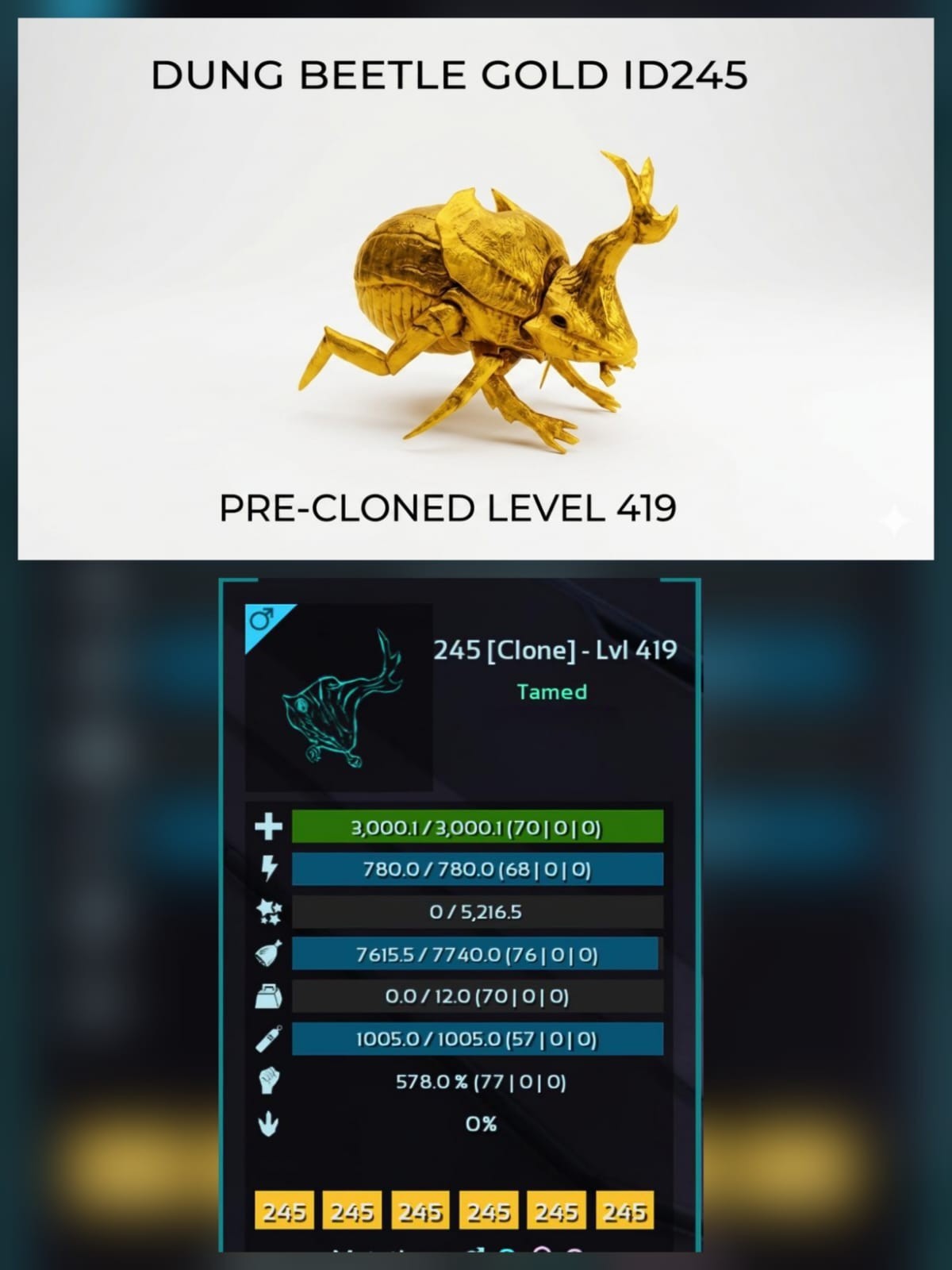 Dung Beetle – PRE-CLONED LVL 419 – Ark Survival Ascended Official PVE PC/XBX/PS5
