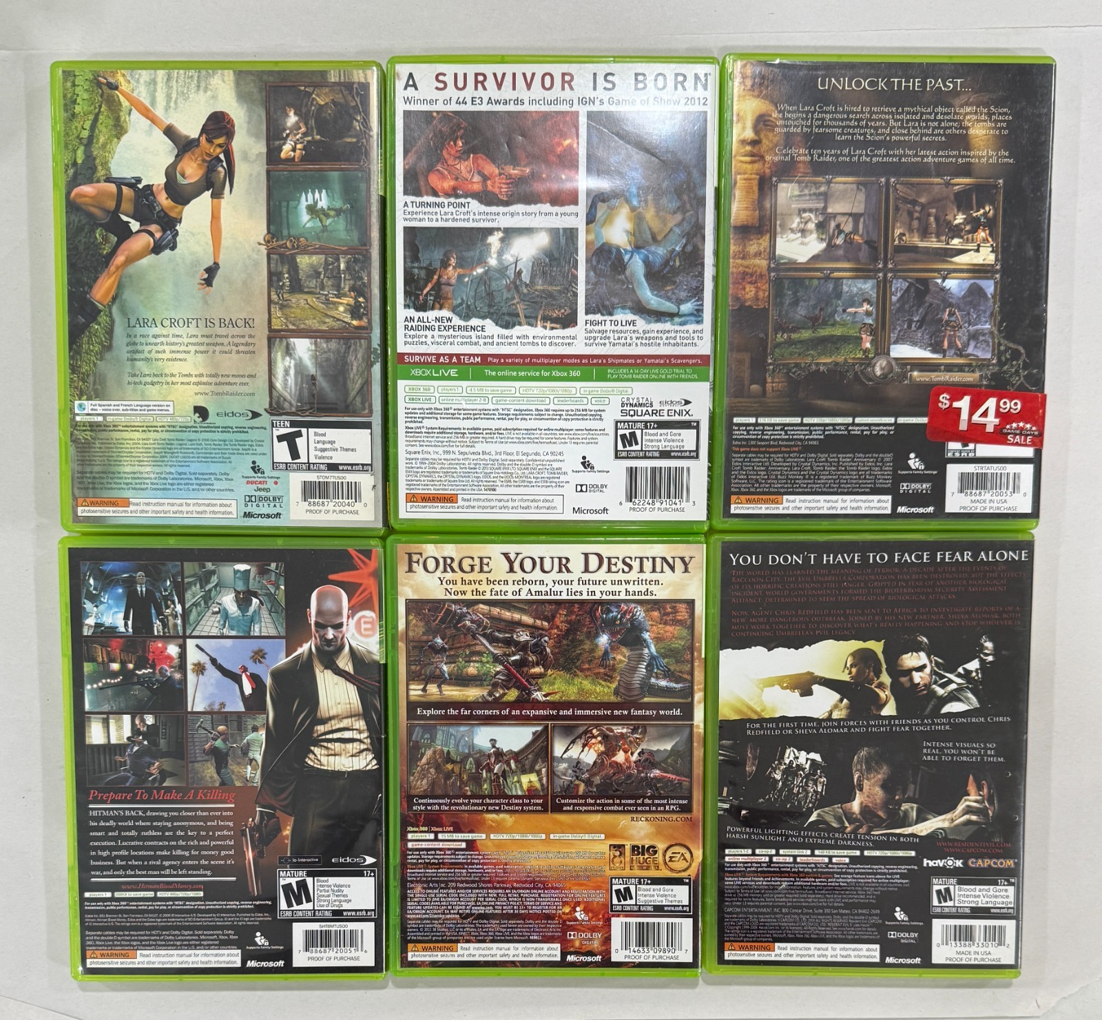 6 Xbox 360 Games Lot – Lara Croft: Tomb Raider Anniversary, Hitman Blood Money
