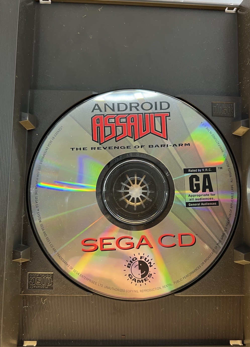 Android Assault: The Revenge of Bari-Arm Sega CD Disc And Case No Manual