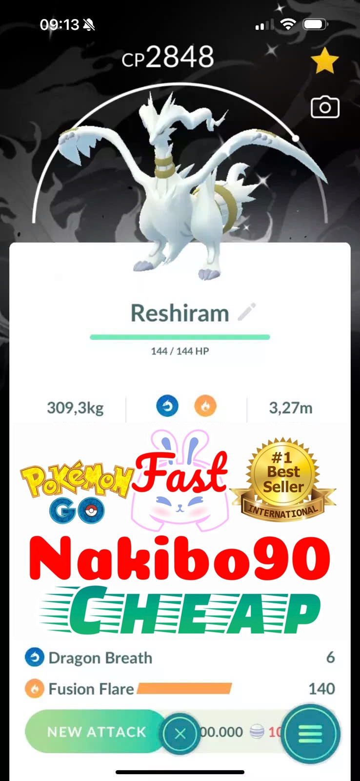 Pokémon Go – Shiny Reshiram Black Background – Trade – P’TC – Read Describe