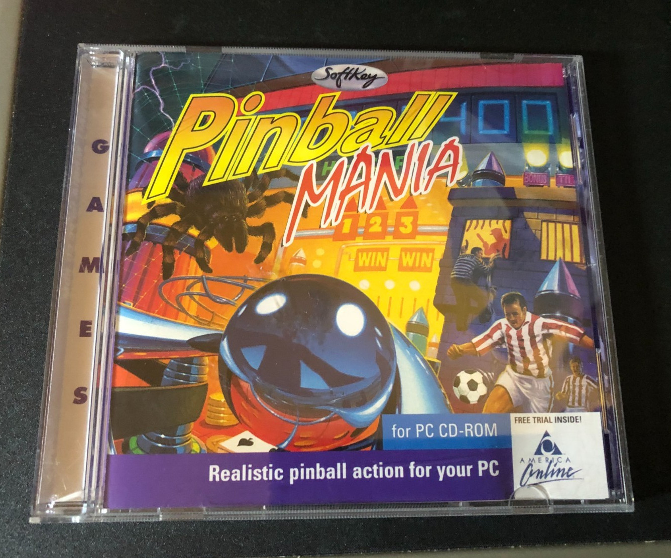 PINBALL MANIA 1997 Softkey CD-Rom PC Windows 95/3.1 Tarantula ⚽ Soccer Jailbreak