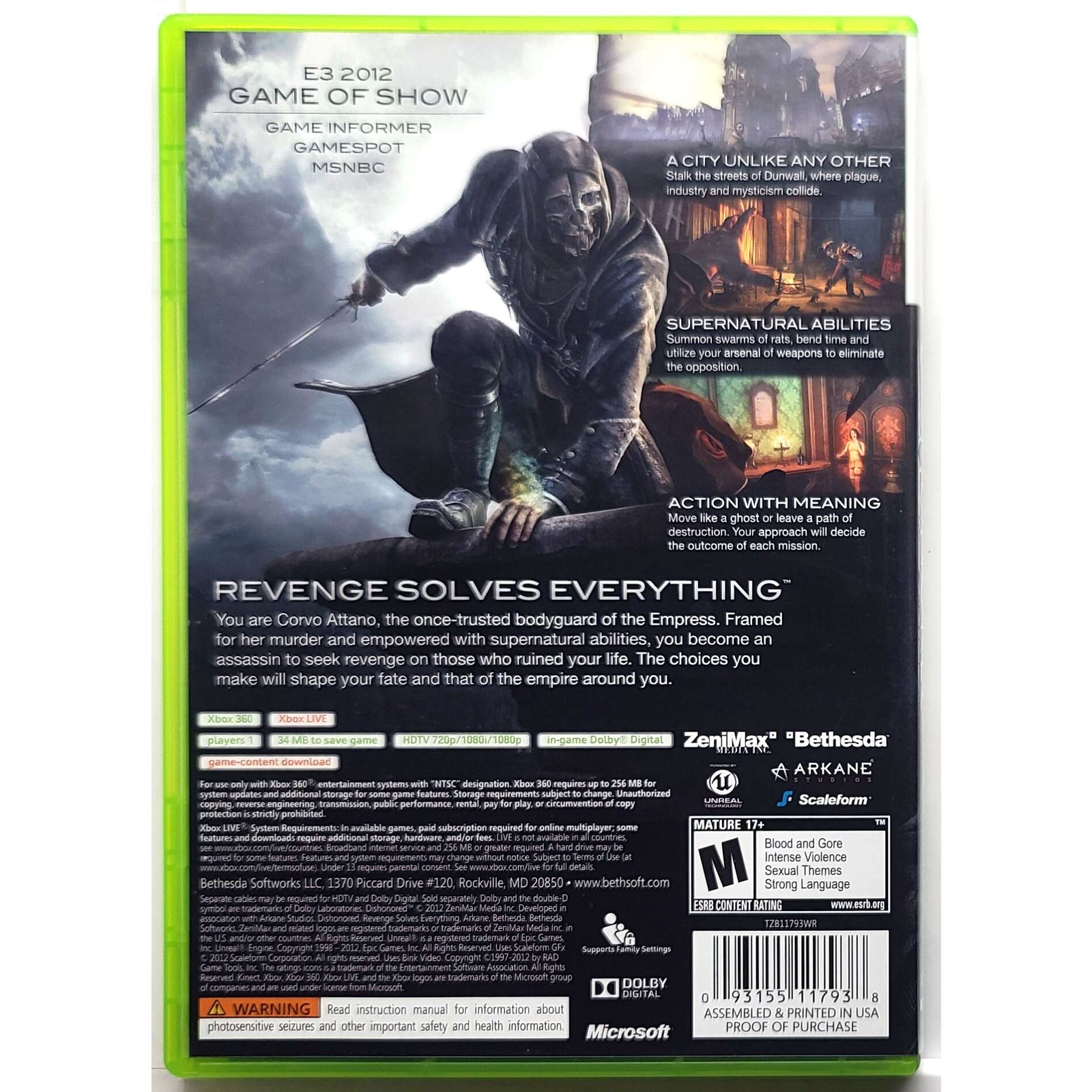 Dishonored – Microsoft Xbox 360 Pristine Authentic Tested Game 180 Day Guarantee