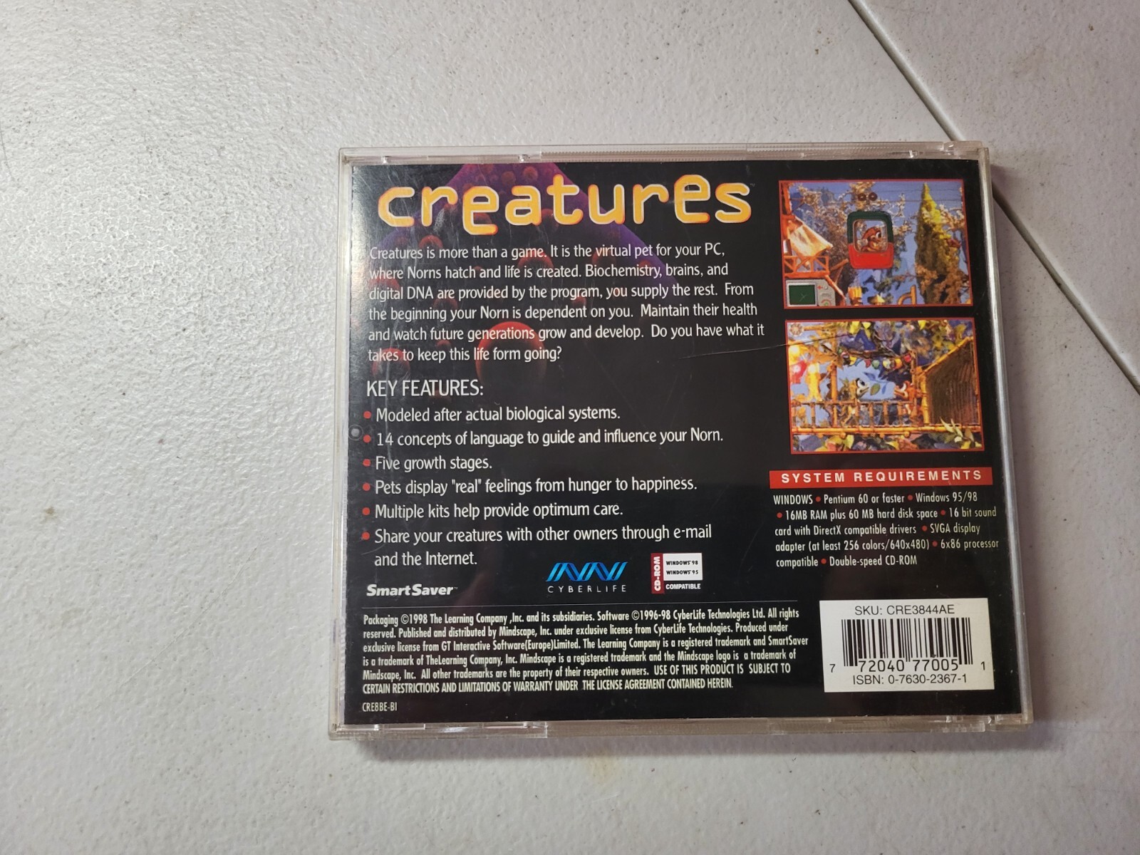 Creatures Virtual Pet PC, CD-ROM, Windows 95, The Learning Co., 1998 Softkey