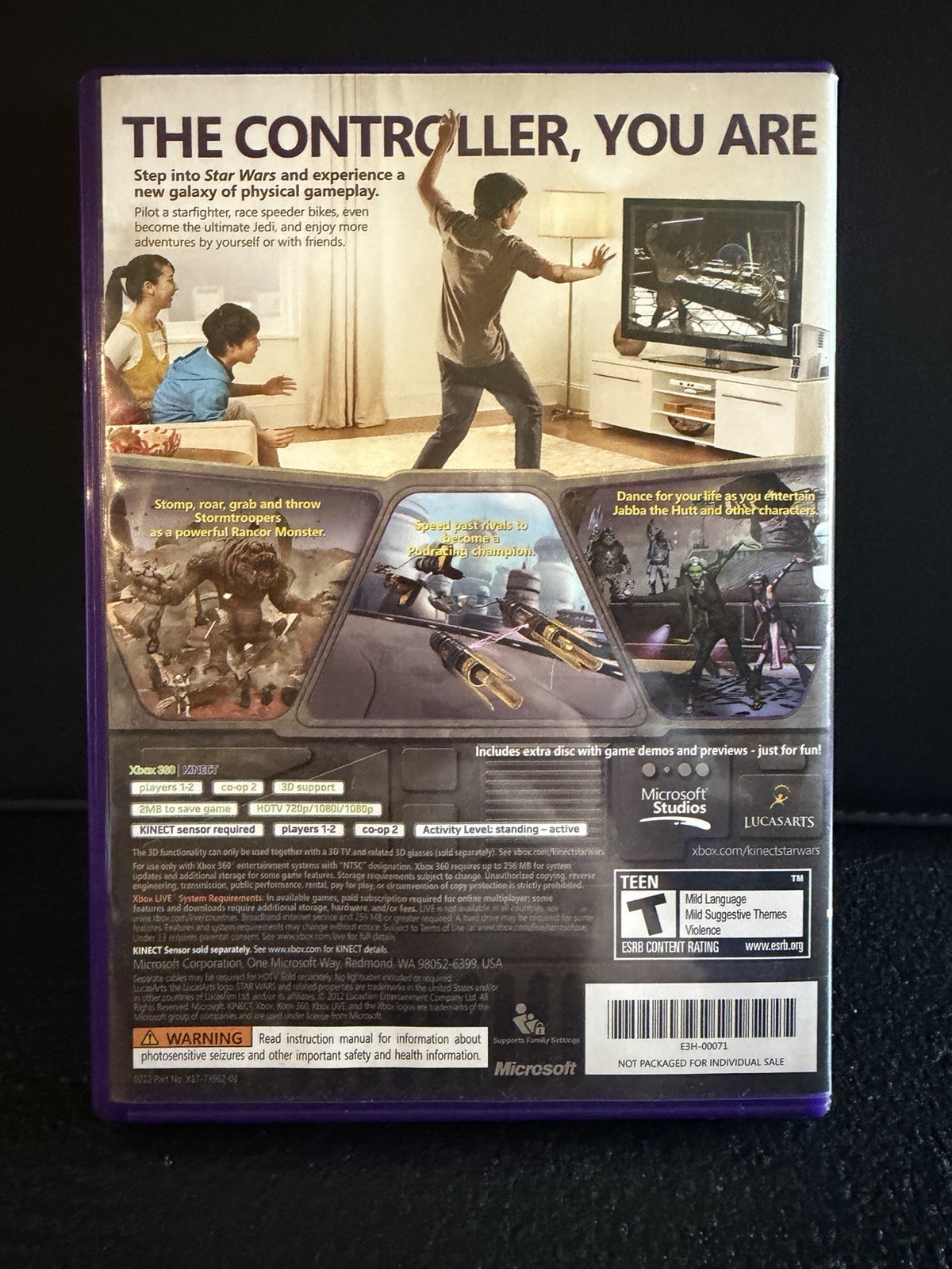 Kinect Star Wars Xbox 360 CIB Complete 2 Discs Kinect Sensor Required LucasArts