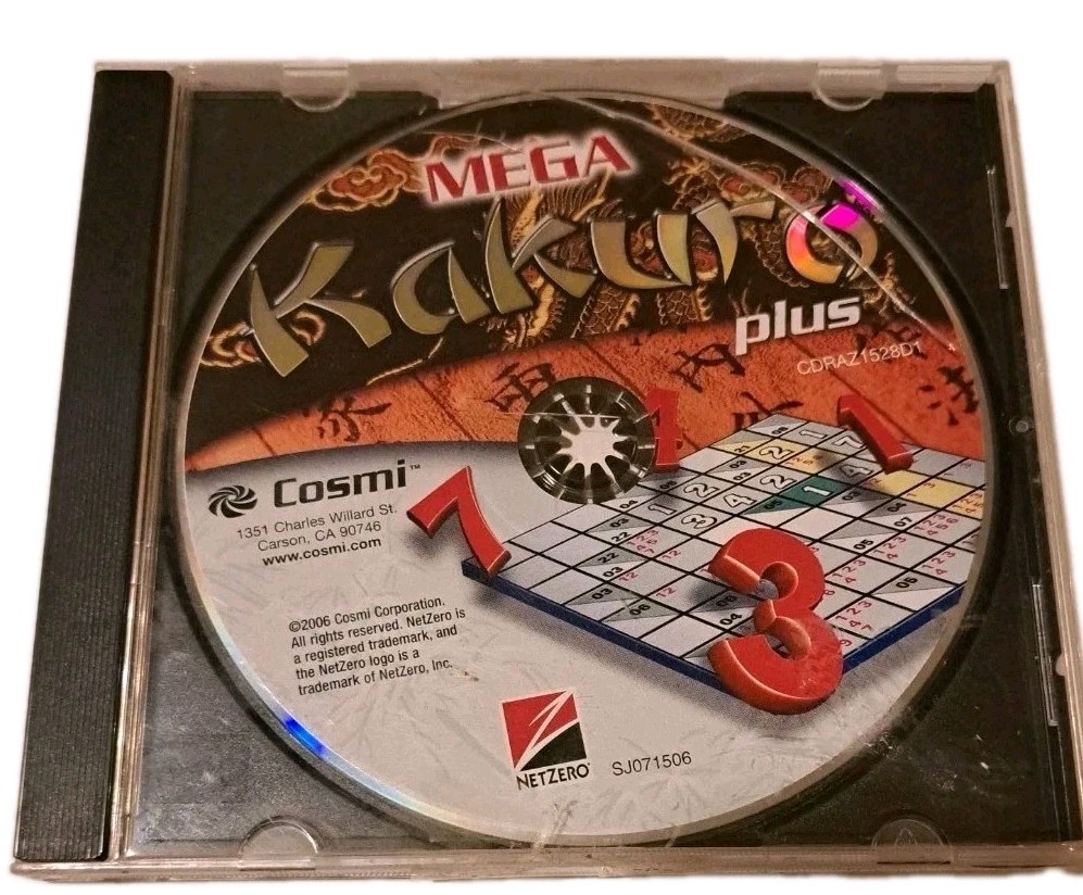 Mega Kakuro Plus Vintage 2006 PC Game COSMI KIDS Used Good