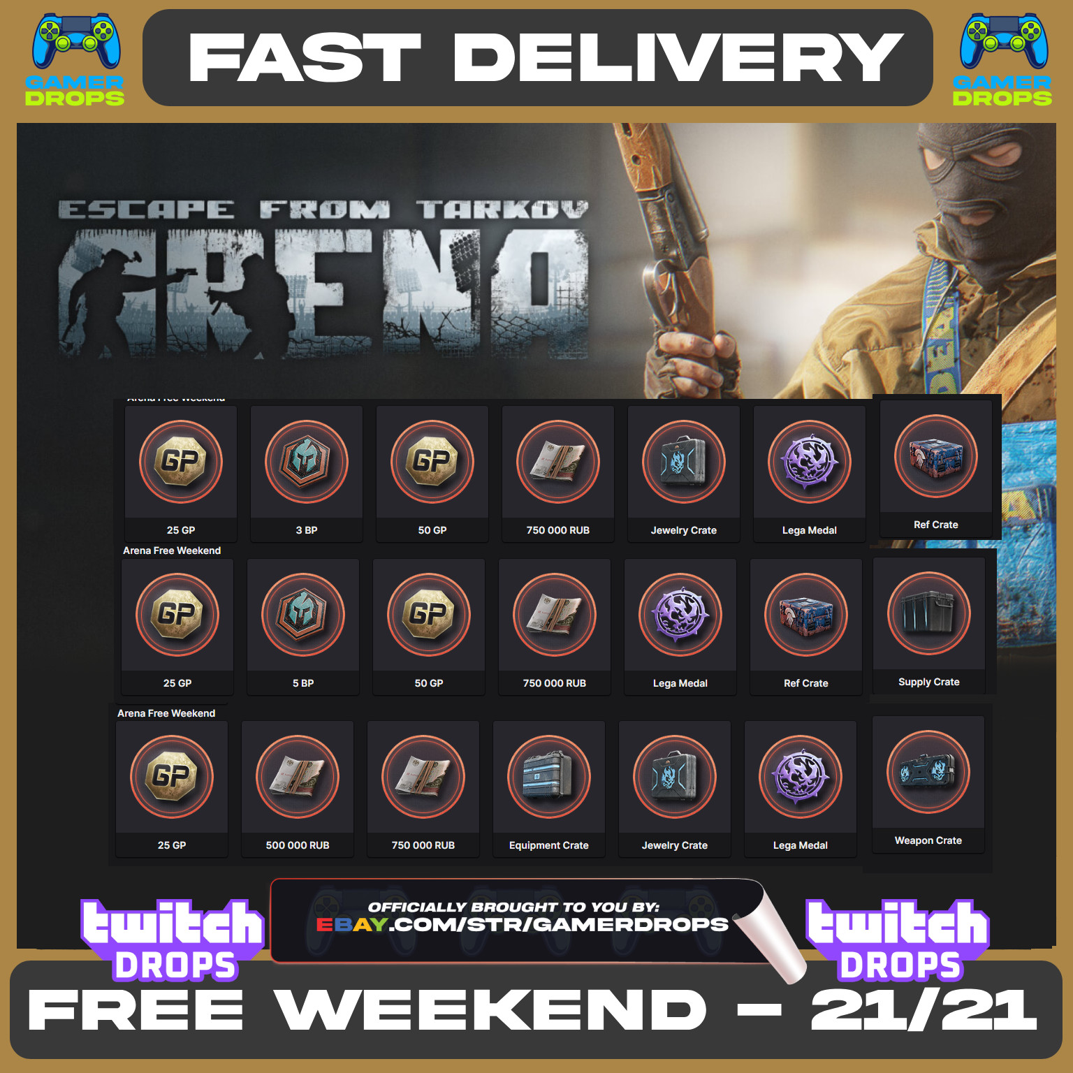 ESCAPE FROM TARKOV ARENA TWITCH DROPS -FREE WEEKEND🔴 21 / 21 🔴 🟢 RUB, LAGA!