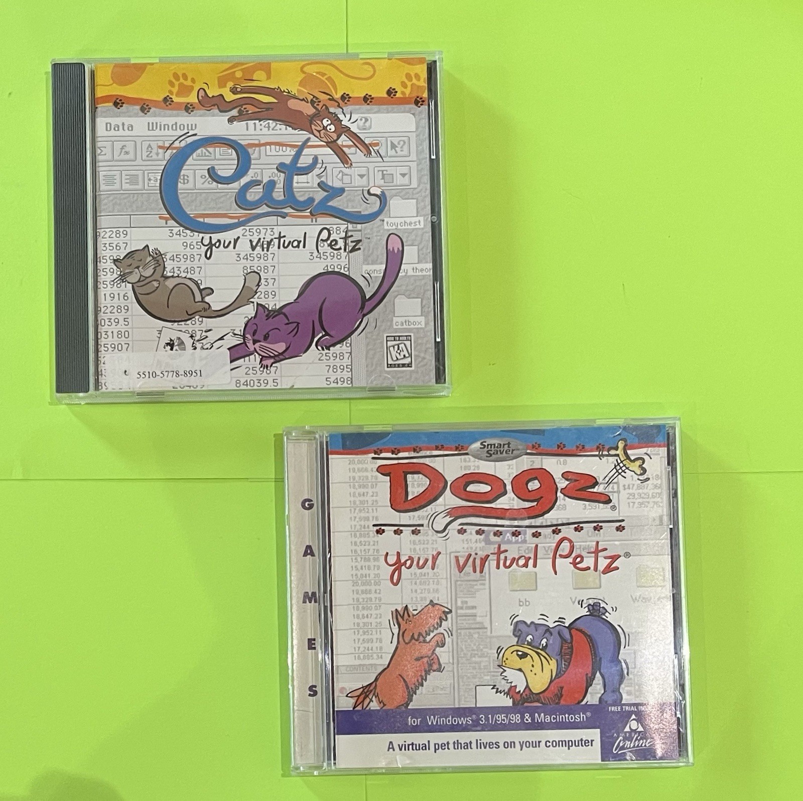 2 CD Rom Games(1990s) Catz Your Virtual Petz & Dogz Your Virtual Petz. PC/MAC