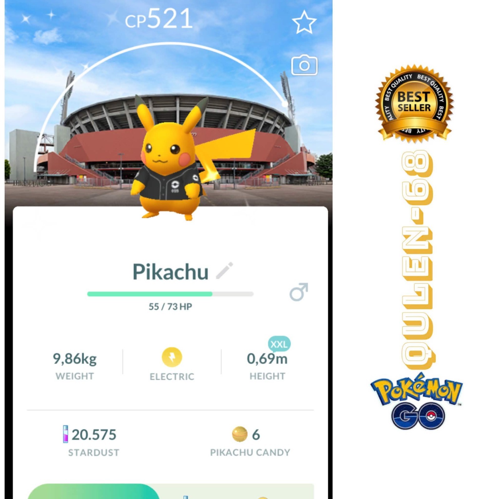 Shiny Pikachu wearing – sz XXL – male – Hiroshima Toyo Carp BG – trade or P”T C