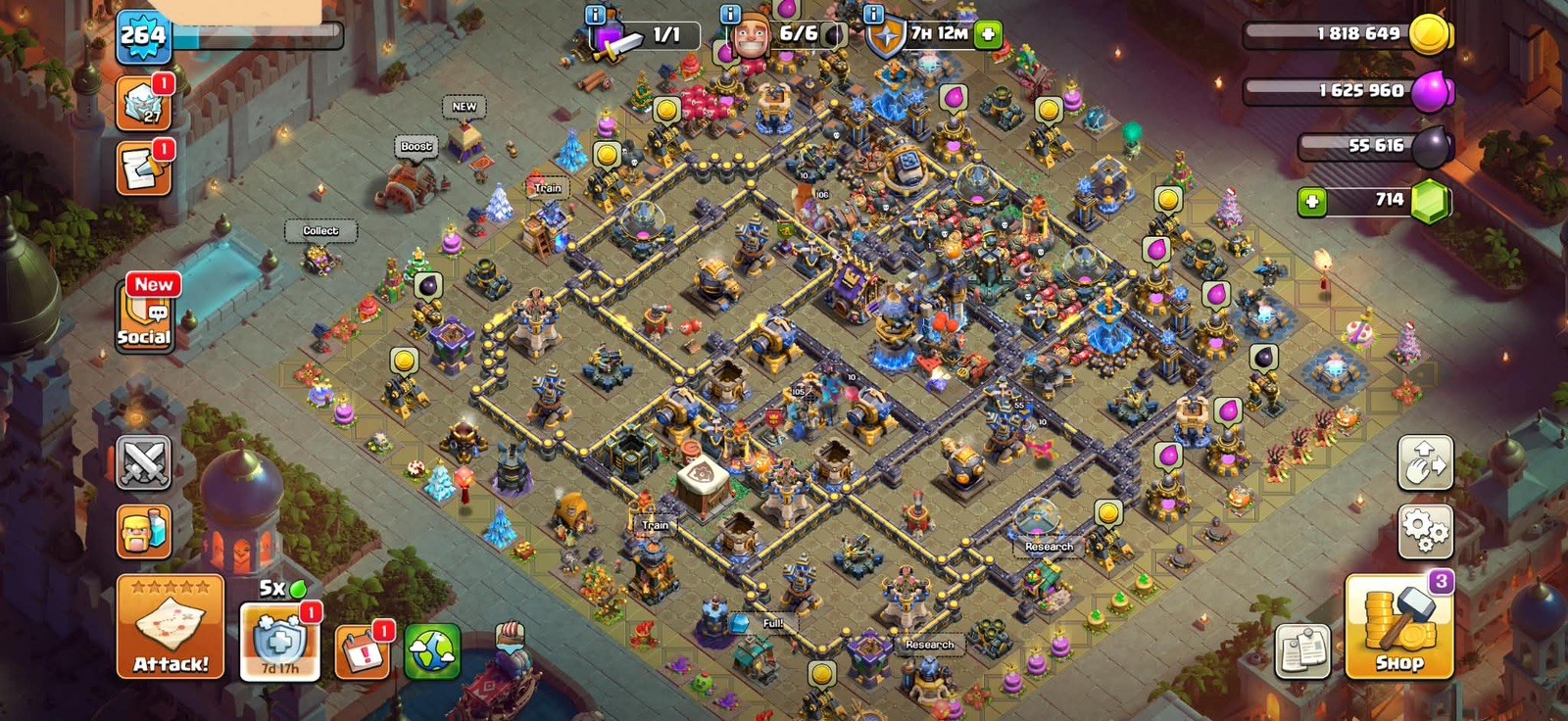 TH18 Near Max. Hero (105/105/90/80/55/5)Top Skns/Both device IOS/ANDROID.