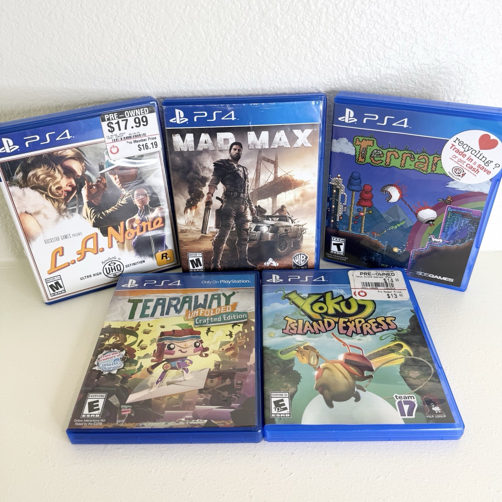 Lot Of 5 PlayStation 4 PS4 Games LA Noire Mad Max Tearaway Terraria Yoku’s