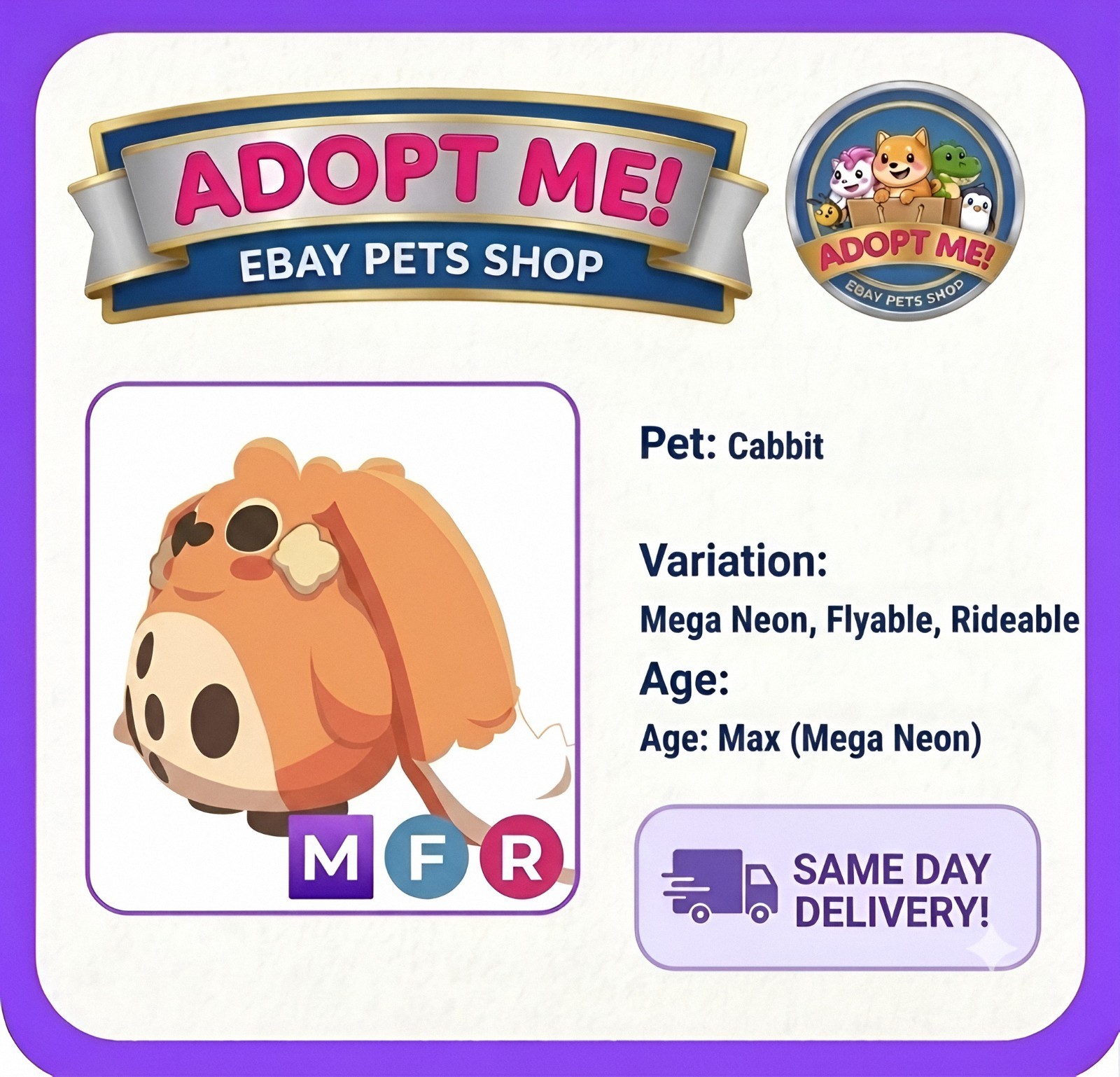 Roblox Adopt Me MFR Cabbit | Mega Fly Ride Cabbit | (Same Day Delivery!)