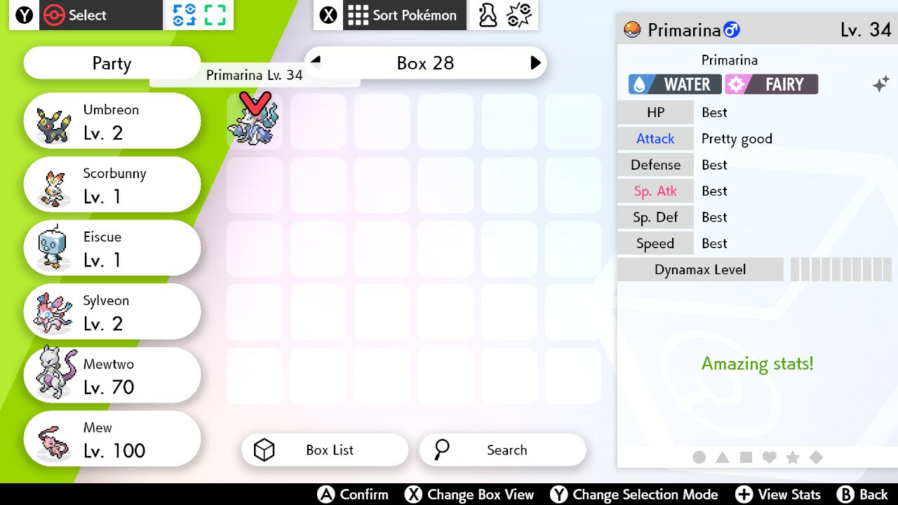 Legitimate 5 Max IV Shiny Primarina with Hidden Ability Pokemon Sword & Shield