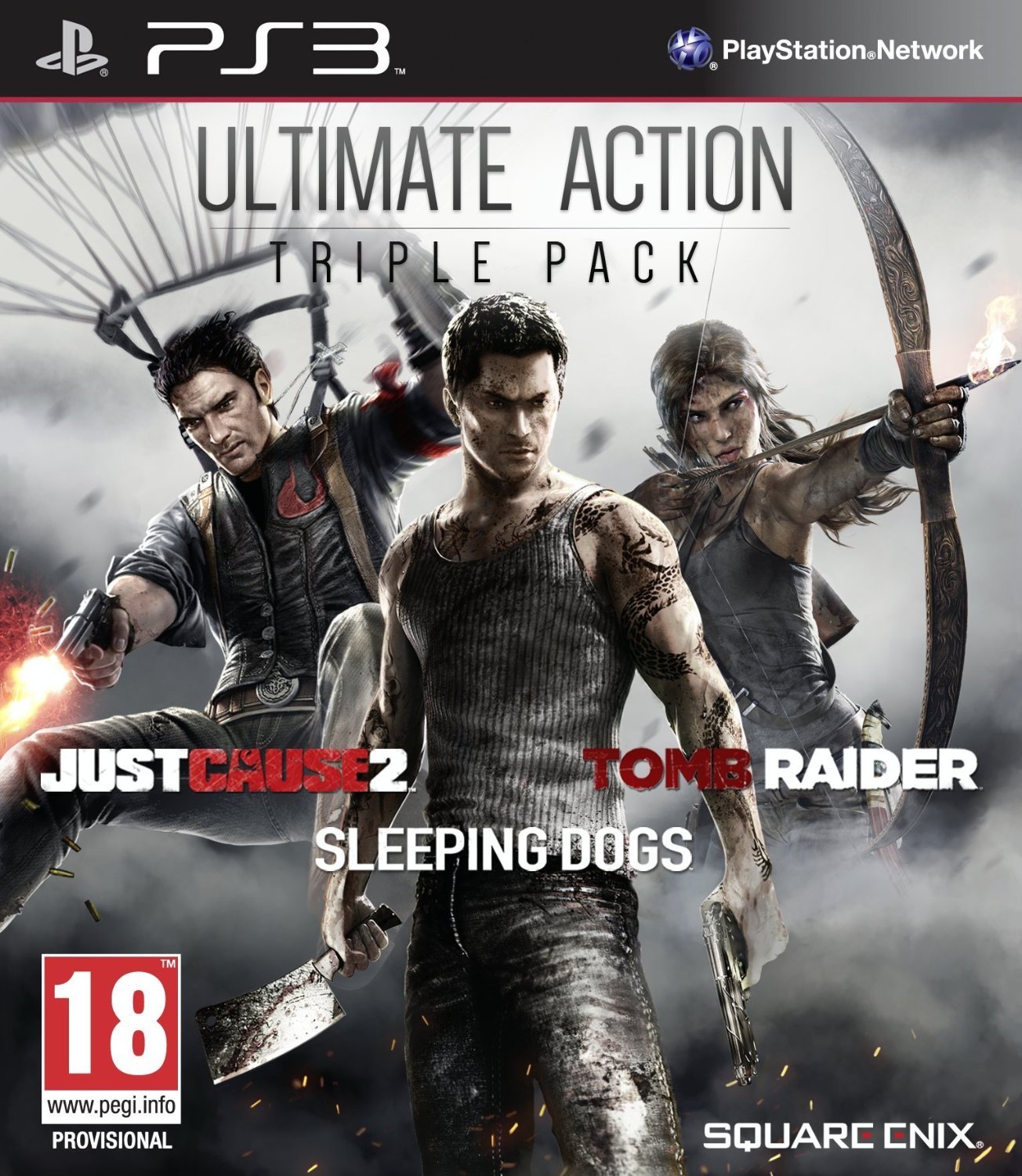 Ultimate Action Triple Pack PS3 Just Cause 2 Sleeping Dogs Tomb Raider Brand NEW