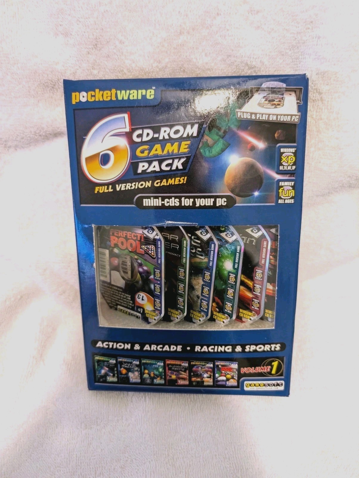 Pocketware 6 CD-ROM Game Pack Action And Arcade+ Puzzle & Board Mini CD’s For PC