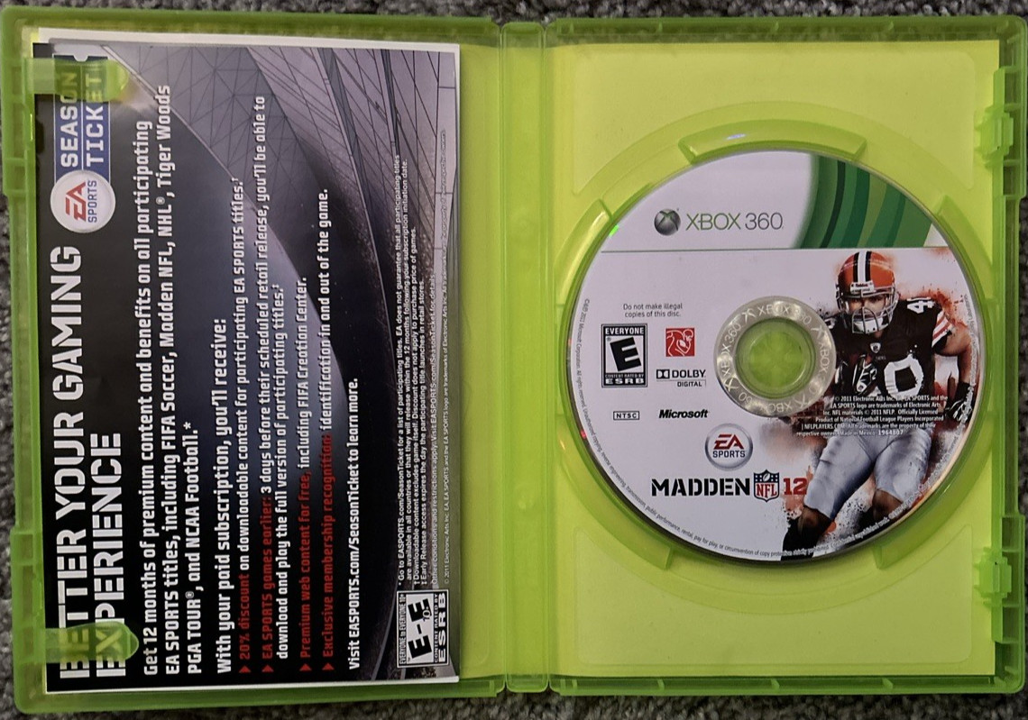 Madden NFL 12 (Xbox 360, 2011) | Complete CIB w/ Manual | Tested & Working