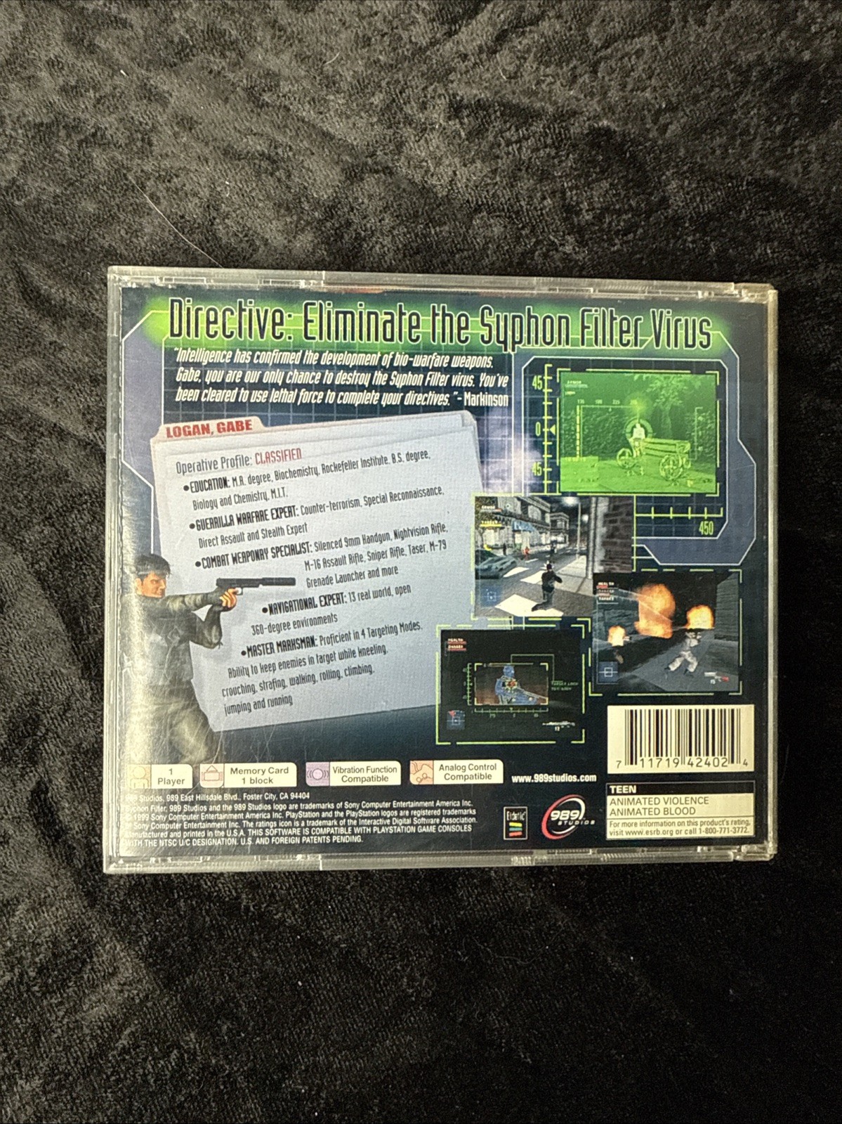 Syphon Filter 1 & 2 PS1 Bundle + Survival Kit Inserts Manual Phone Card