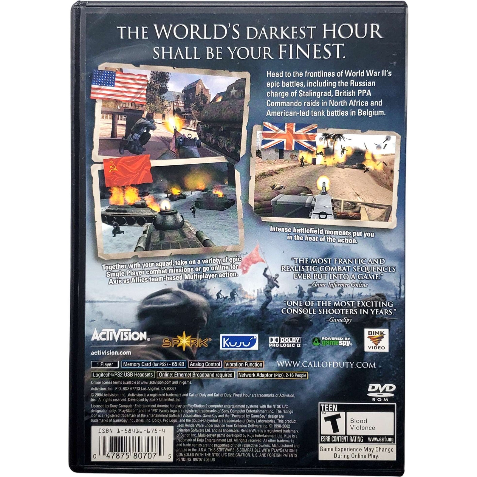 Call Of Duty Finest Hour – Sony Playstation 2 Pristine Tested Authentic