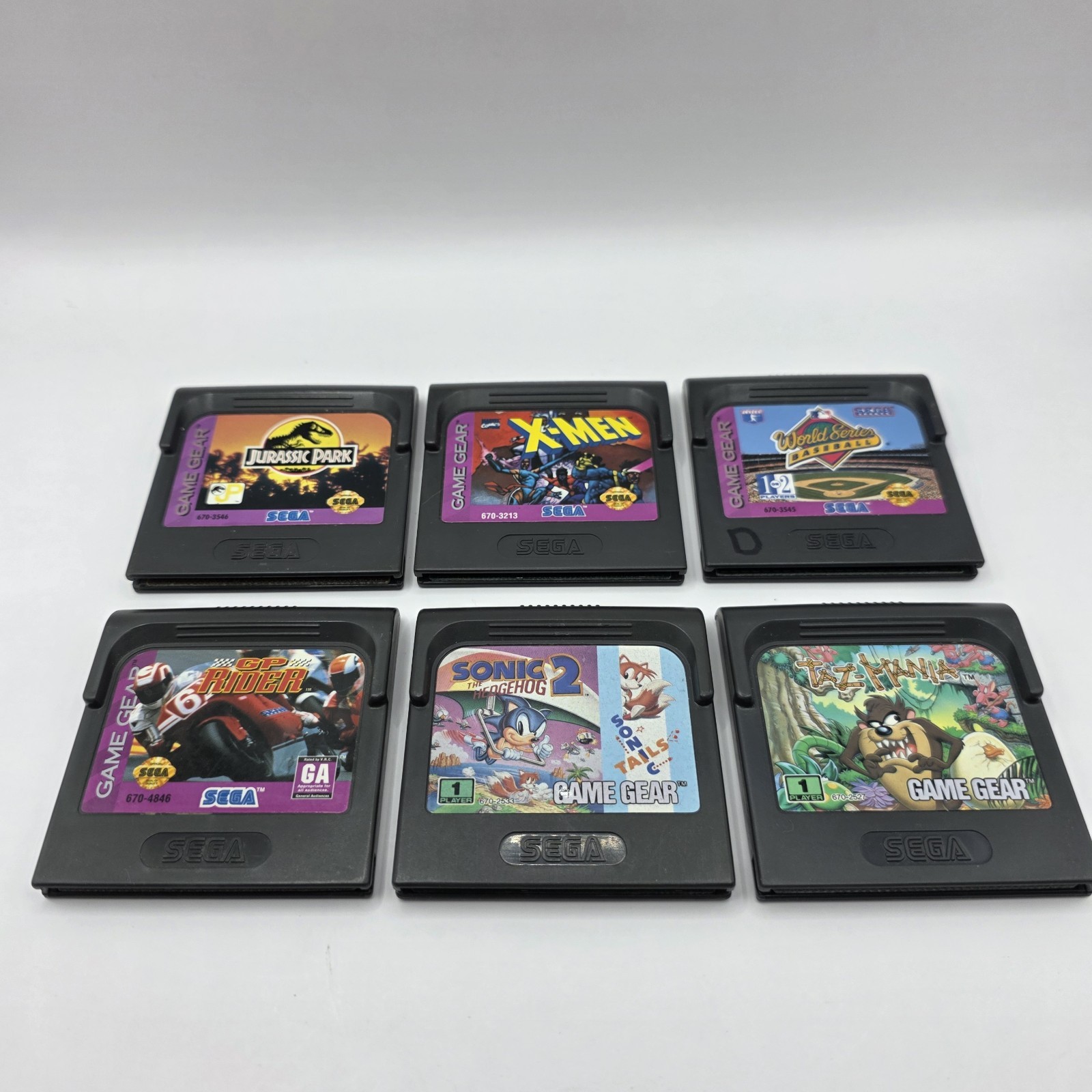 Sega GAME GEAR Cartridge Lot SONIC Hedgehog 2 Jurassic Park X-Men Taz-mania