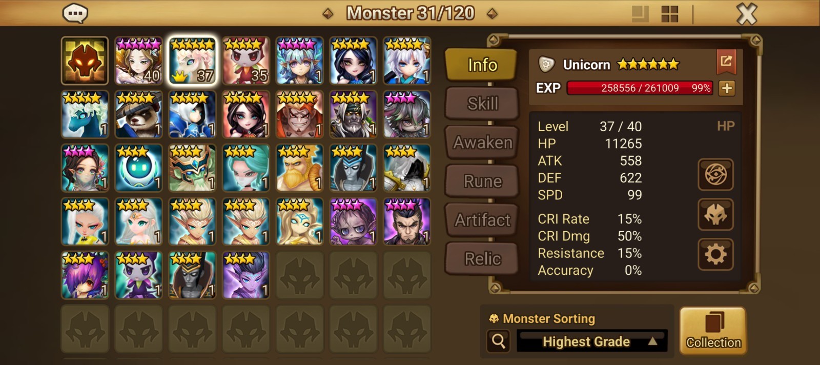 Summoners war Light unicorn + bunch of nat5s, ld4s 1LD5 (check desc)