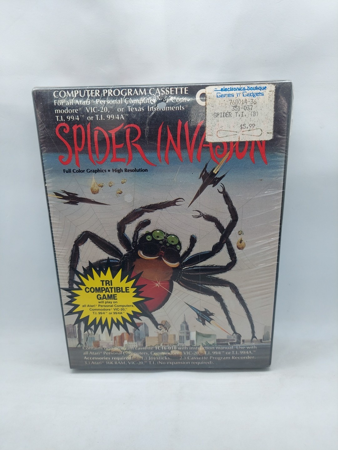 Cosmi Spider Invasion Game for Atari 400, 800, Commodore Vic 20, TI 99