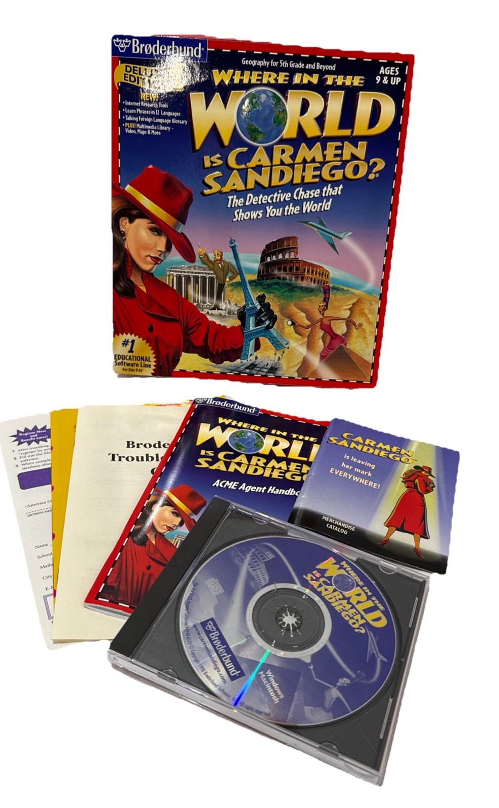WHERE IN THE WORLD IS CARMEN SANDIEGO? Brøderbund Game DELUXE ED. Windows CDROM